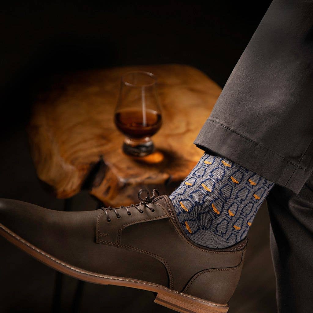 Glencairn Whiskey Glasses Socks - Gray + Navy
