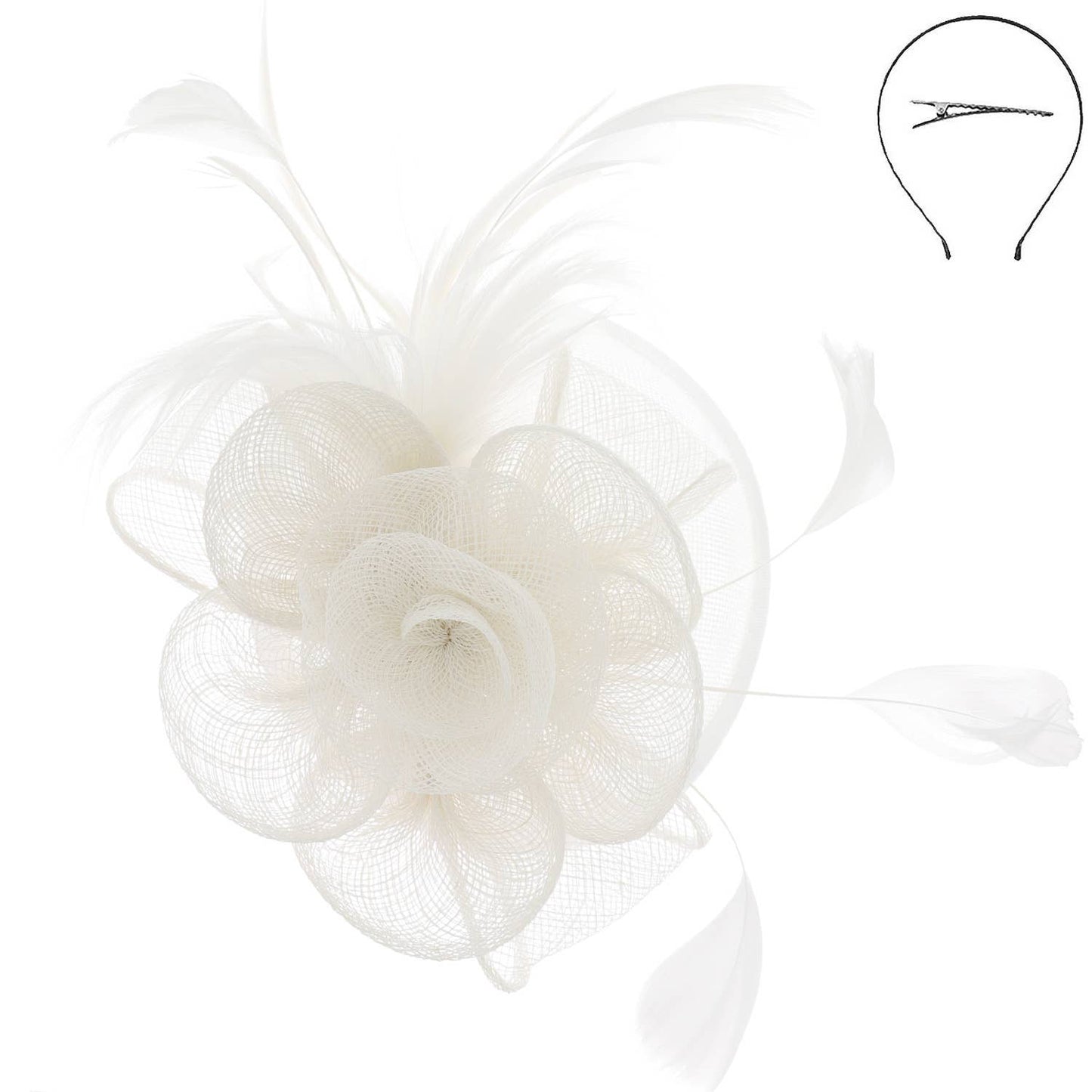 Floral Mesh w/ Feathers Fascinator & Detachable Headband