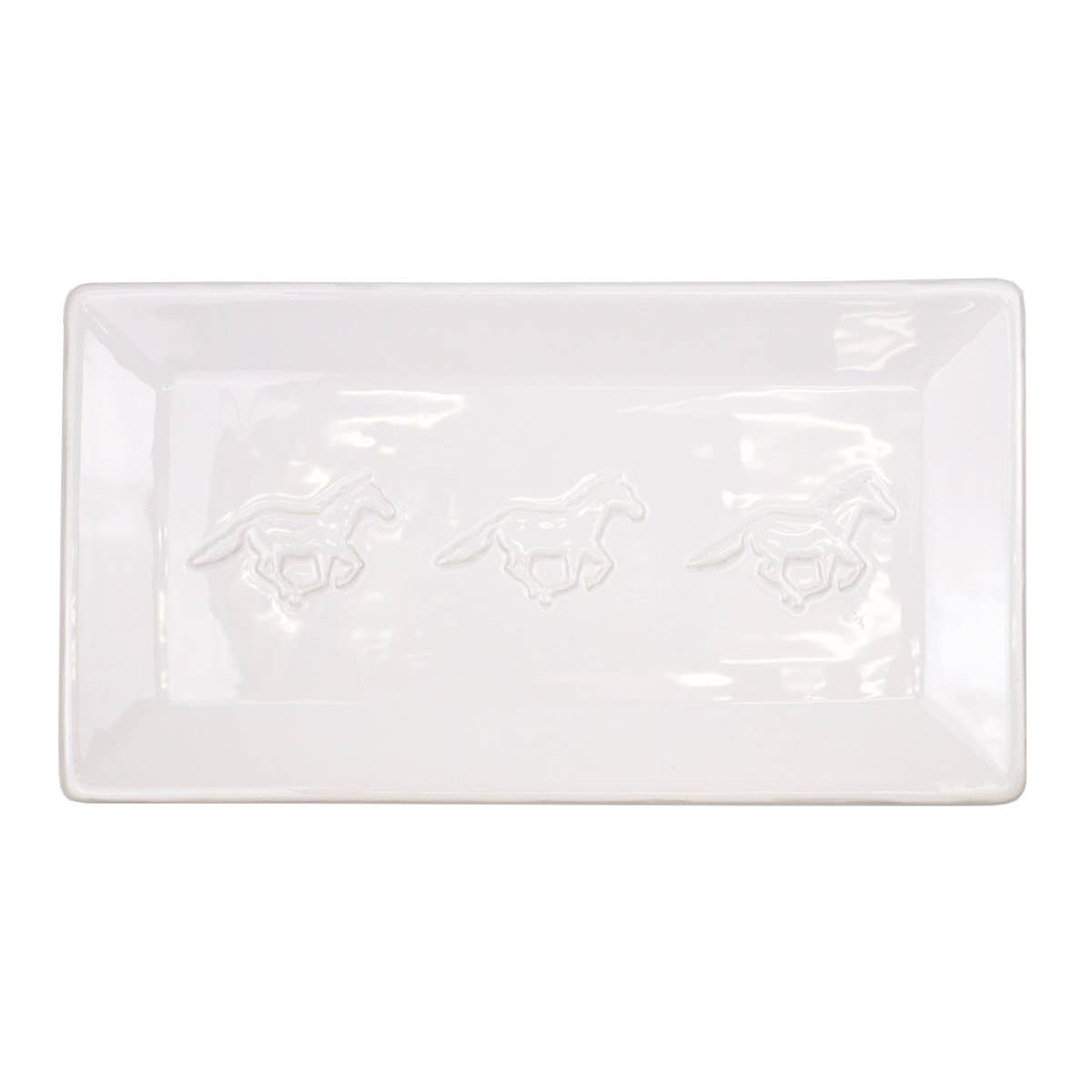 Horse Embossed Rectangle Platter White 12x6.5