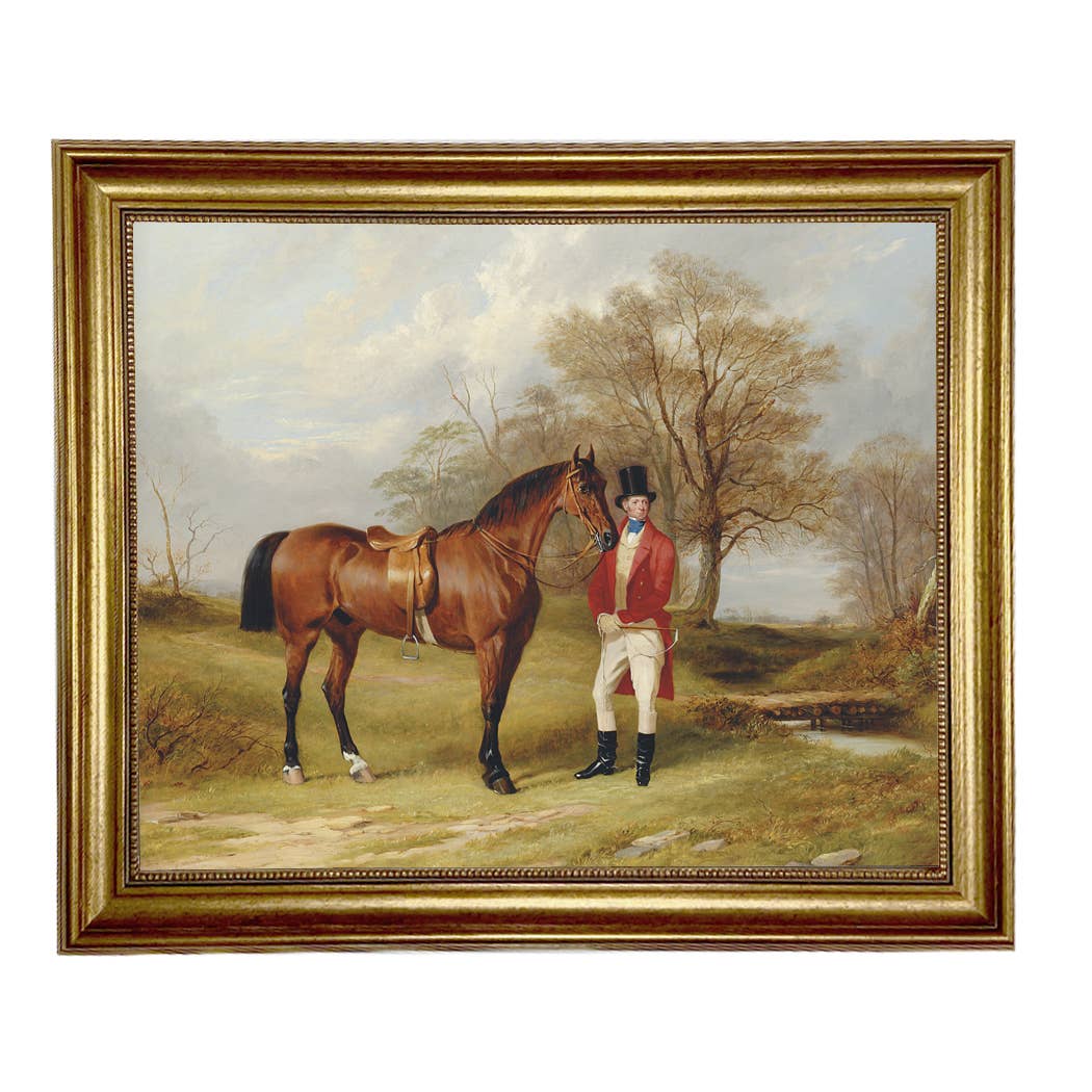 Gentleman Standing Beside Saddled Hunter Painting Print