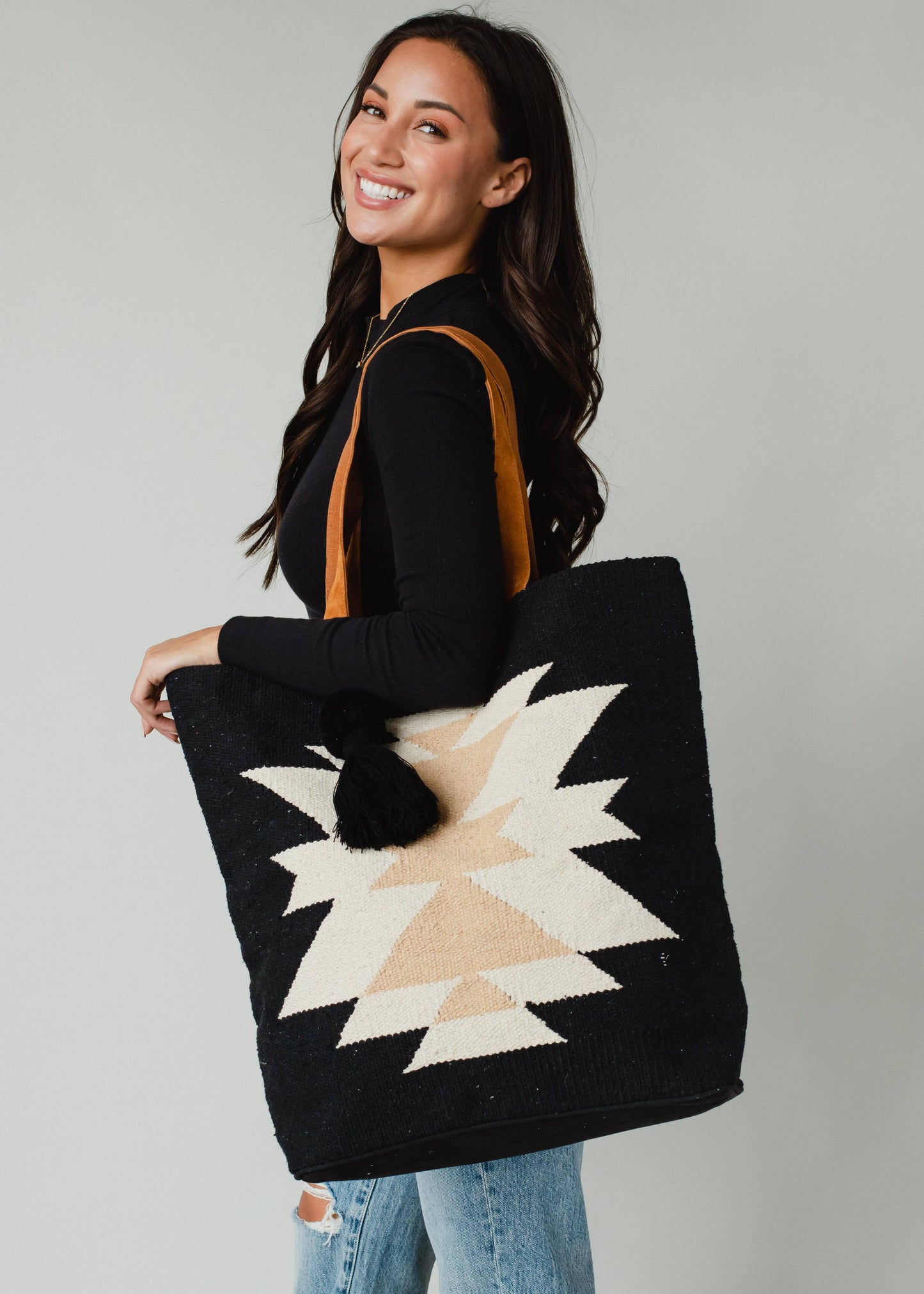 Black, Cream & Tan Aztec Tote
