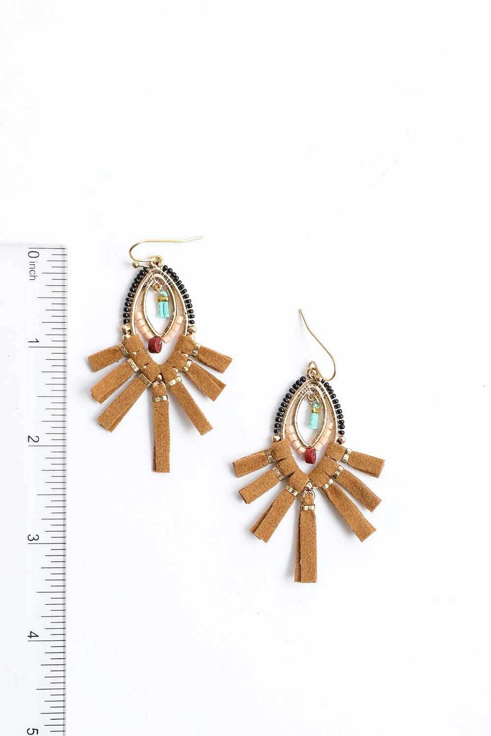 Suede Fringe Multi-Bead Earrings