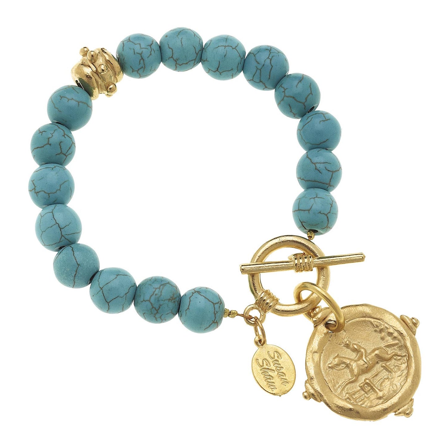 Genuine Turquoise with Italian Intaglio Equestrian Bracelet