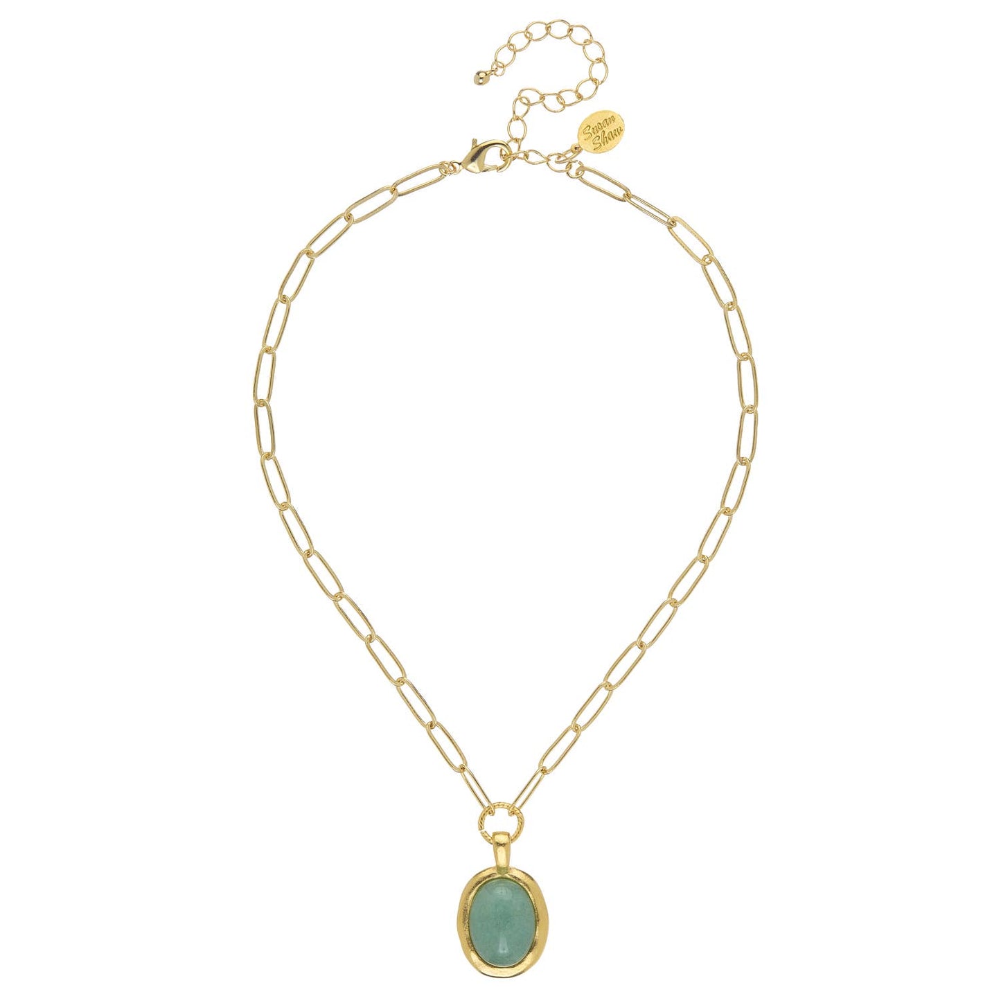 Jade Cabochon Paperclip Necklace