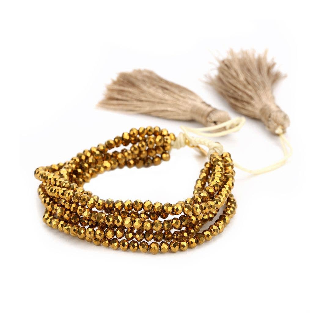 Multi Strand Gold Adjustable Bracelet with Tassel