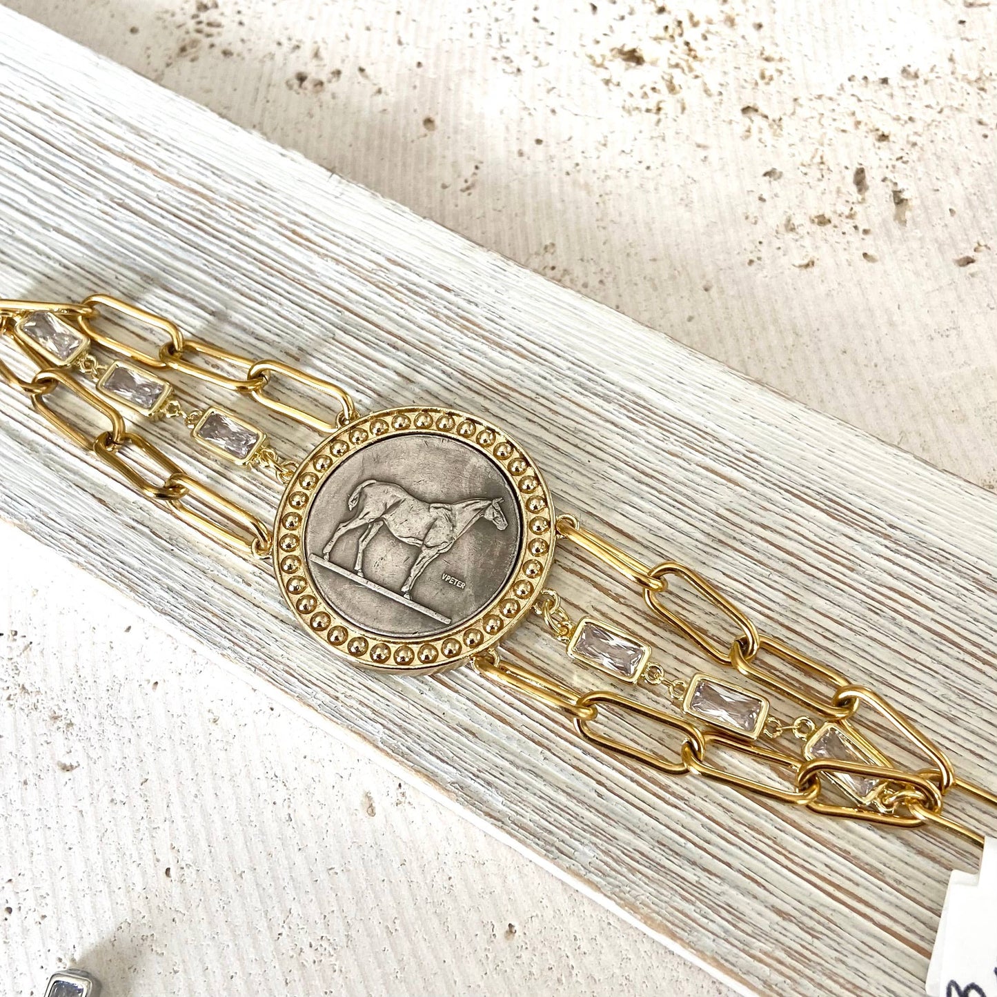 Horse jewelry coin bracelet country western derby equestrian