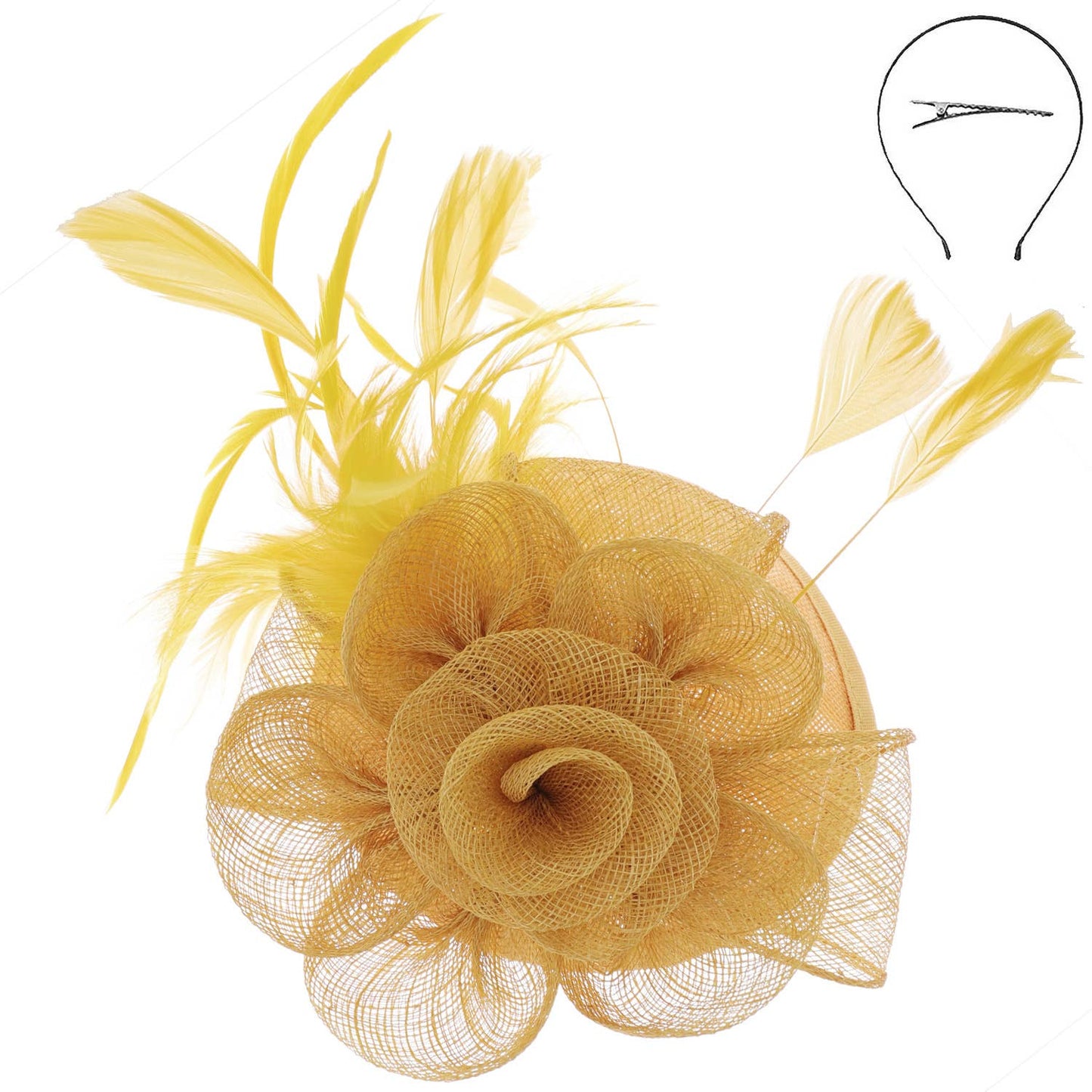 Floral Mesh w/ Feathers Fascinator & Detachable Headband