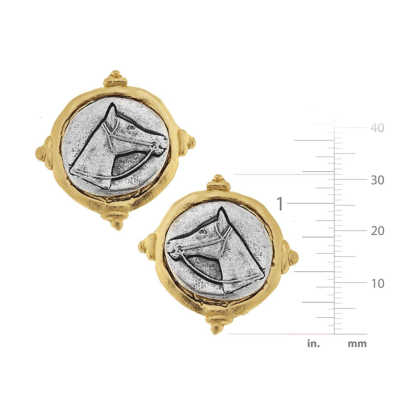 Gold and Silver Intaglio Horse Pierced Earrings