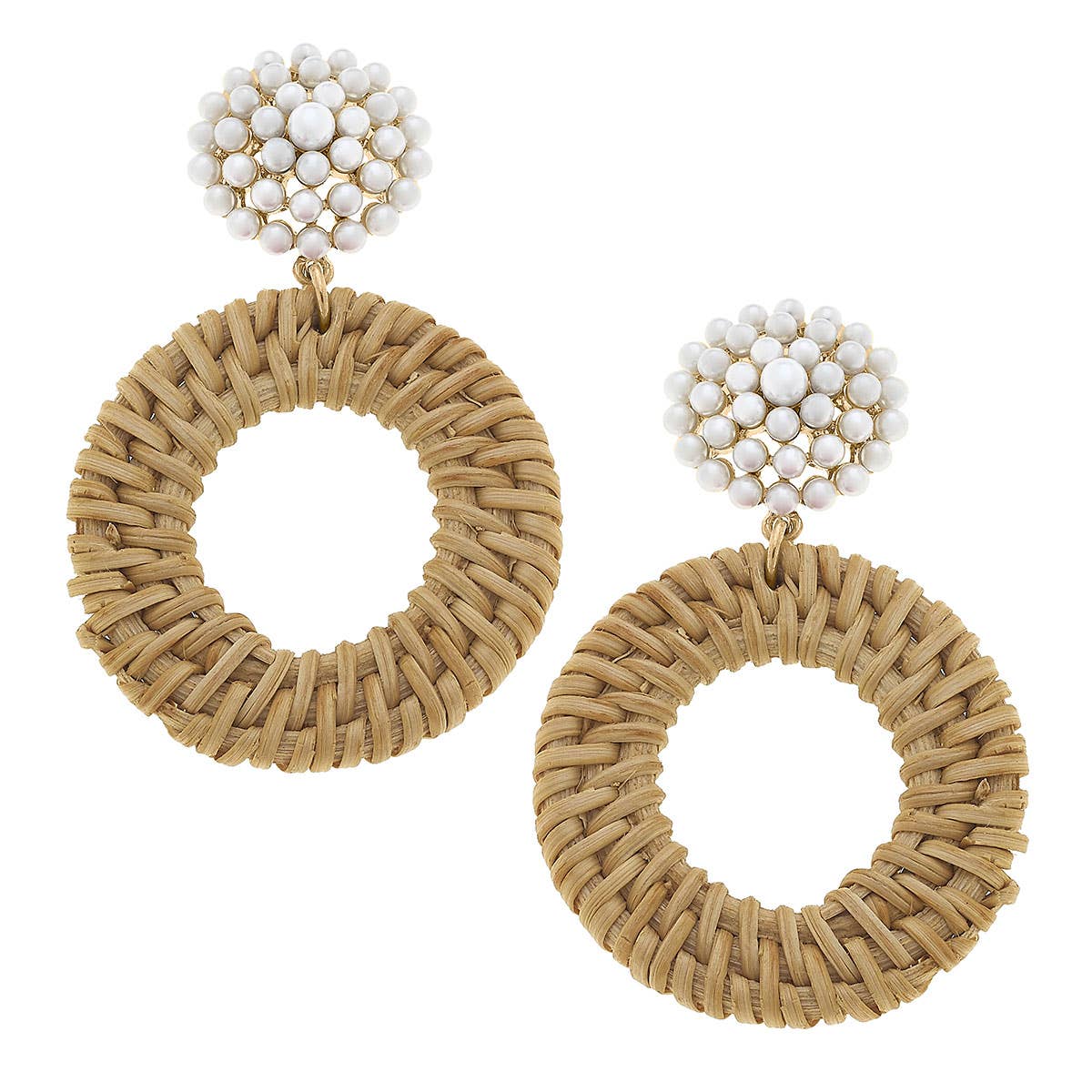 Elena Circle Wicker Pearl Drop Earrings
