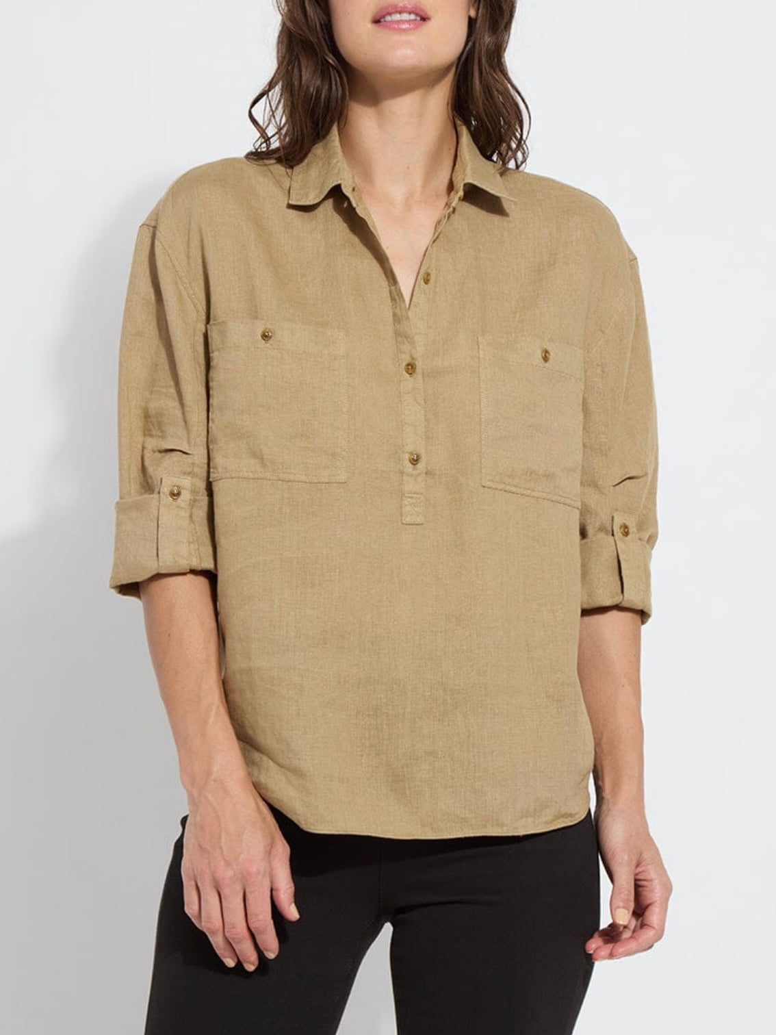 Lysse Rose Roll Tab Utility Shirt - Olive