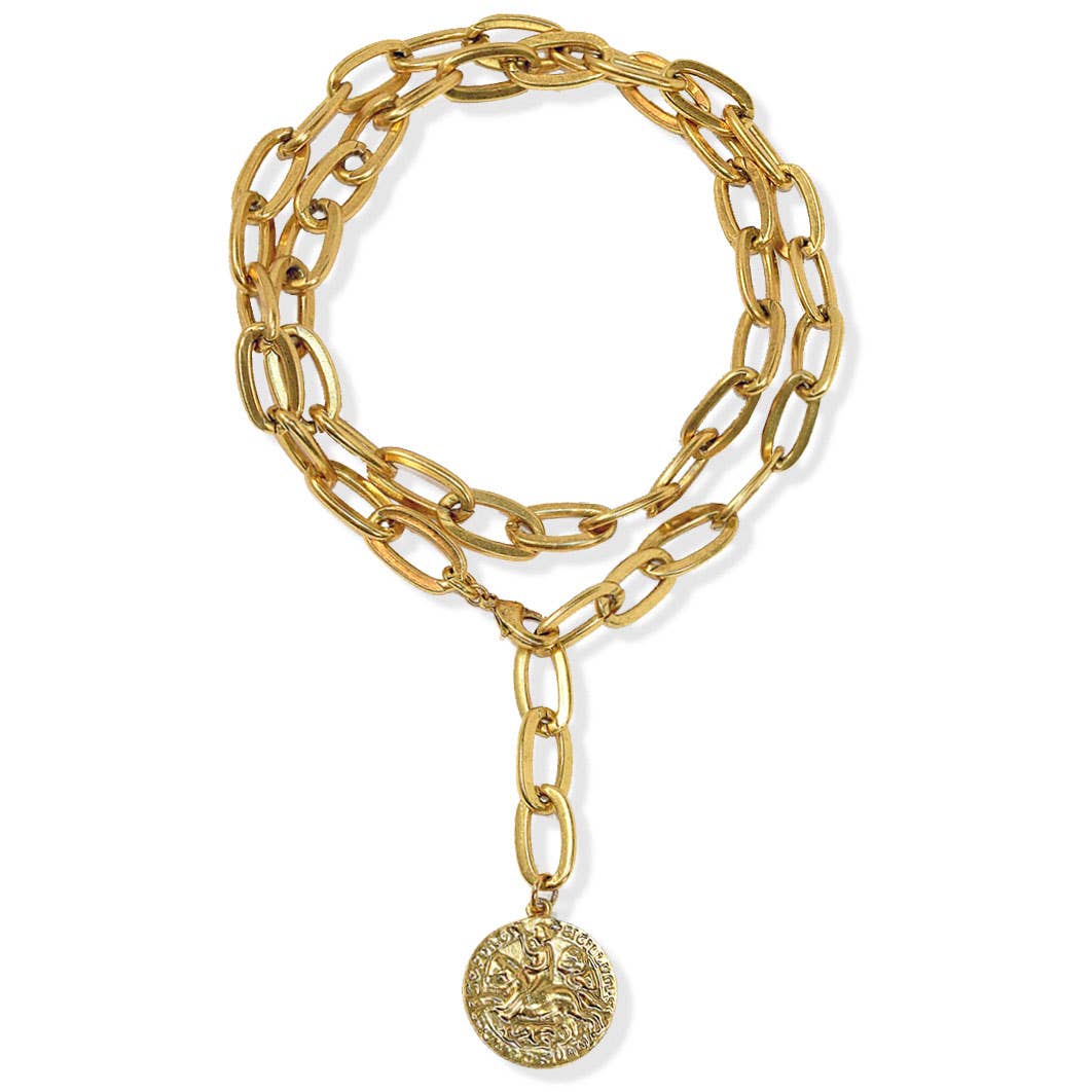 Long necklace with knight coin pendant