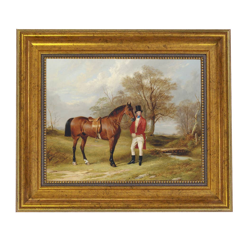 Gentleman Standing Beside Saddled Hunter Painting Print