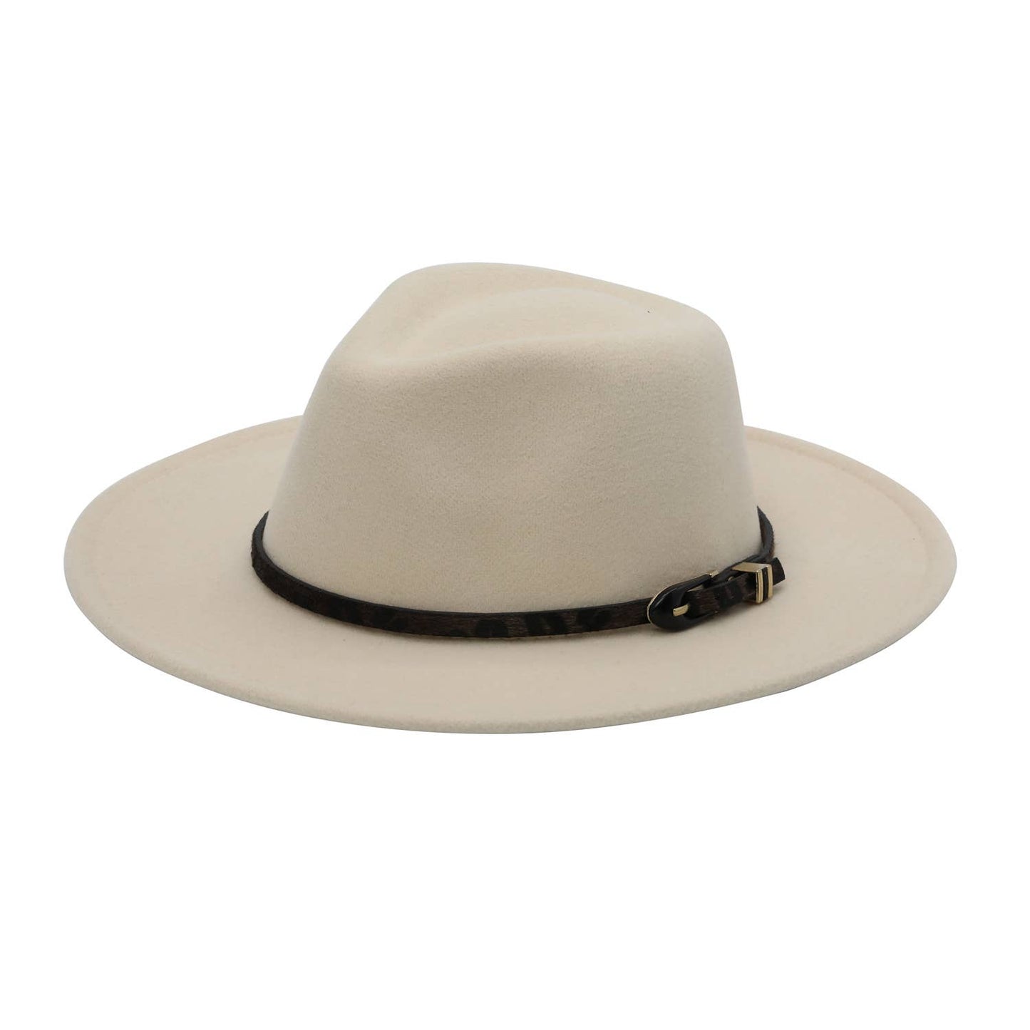 May Ultra Felt Faux Leather Buckle Wide Brim Hat