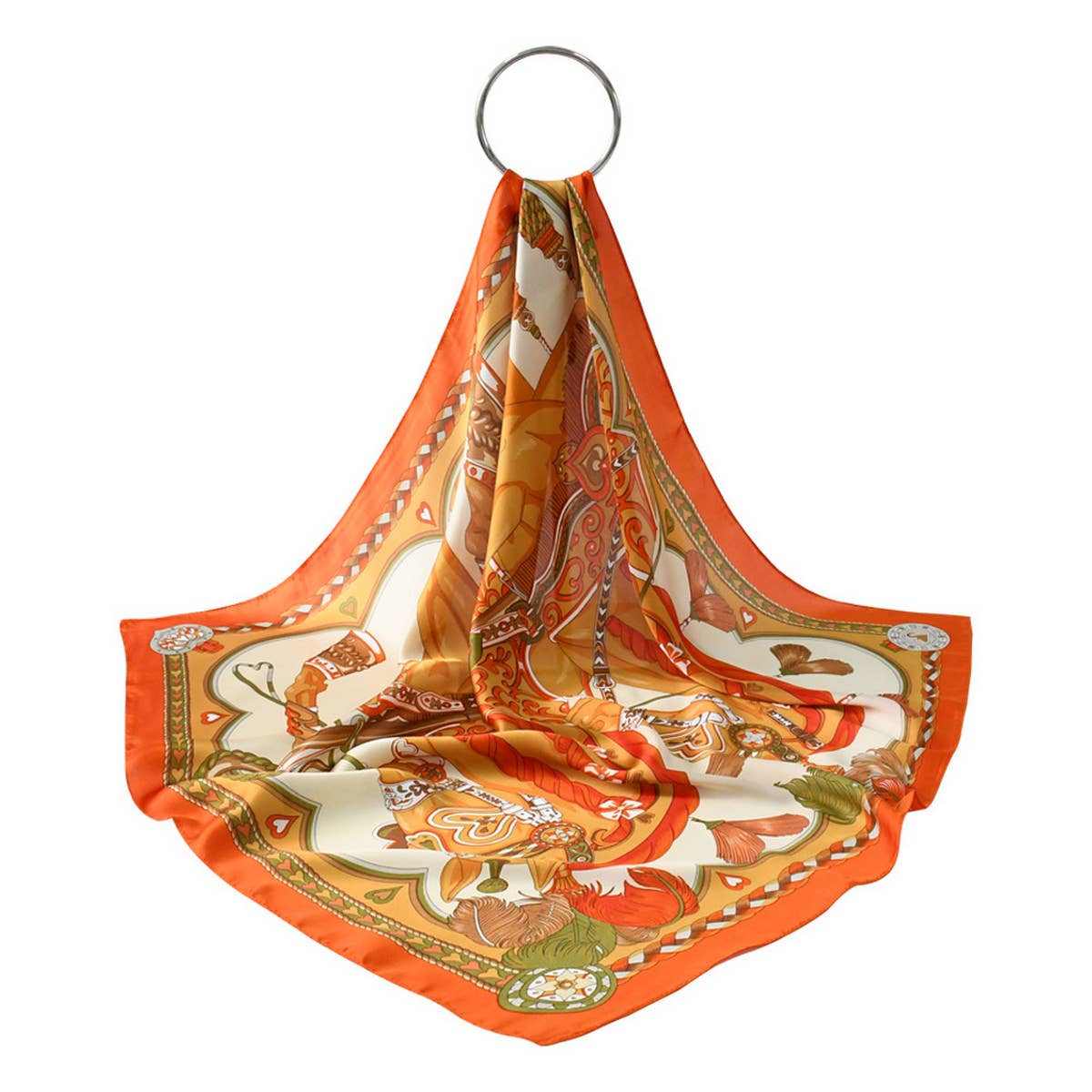 70cm Vintage Horse Print Satin Square Scarf_CWASC1151