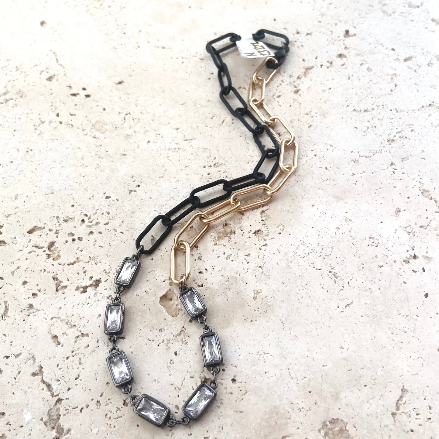 Mixed metal with crystal short layering necklace