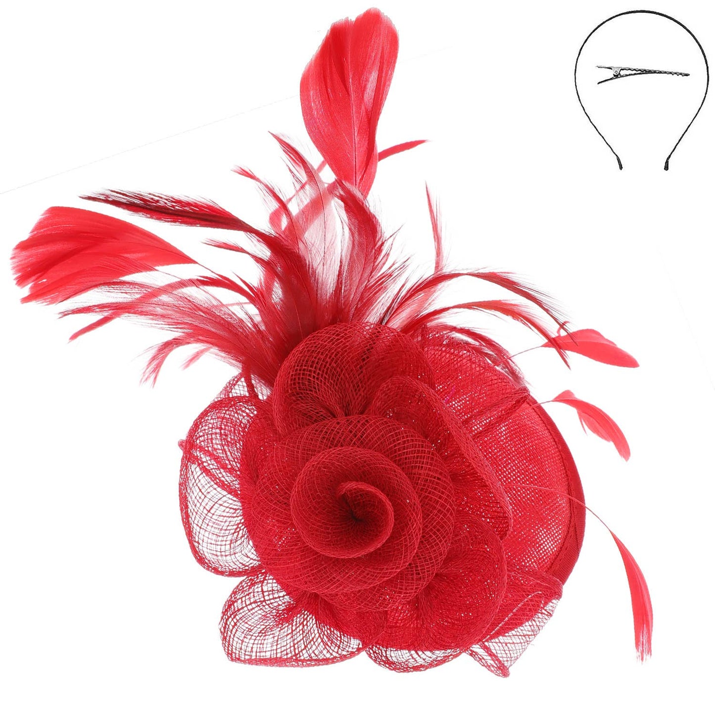 Floral Mesh w/ Feathers Fascinator & Detachable Headband