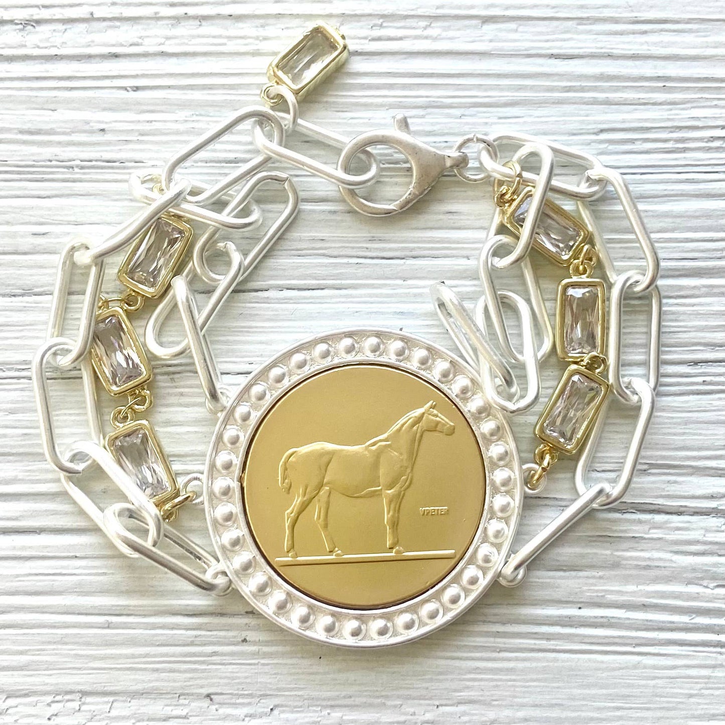 Horse jewelry coin bracelet country western derby equestrian