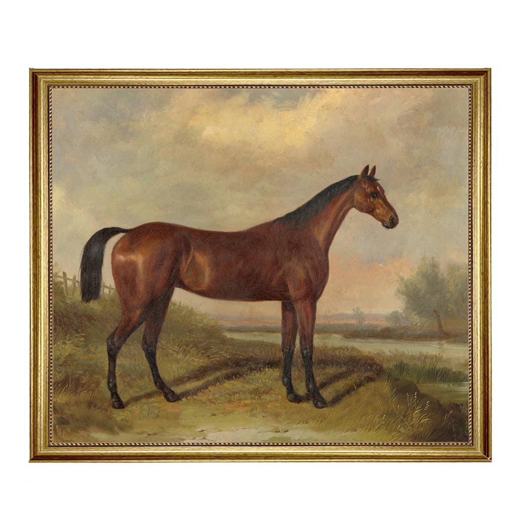 Hunter in a Landscape Framed Oil Painting Print on Canvas