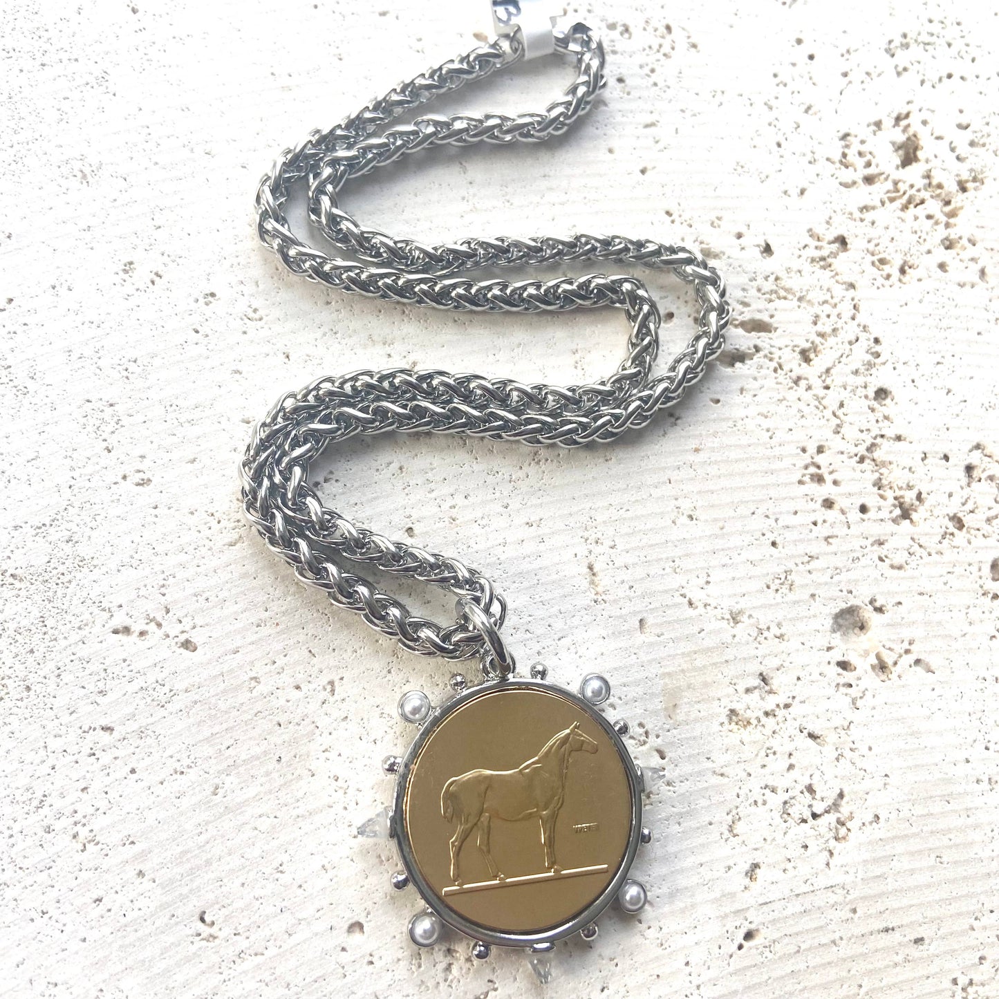 Horse necklace equestrian jewelry coin necklace