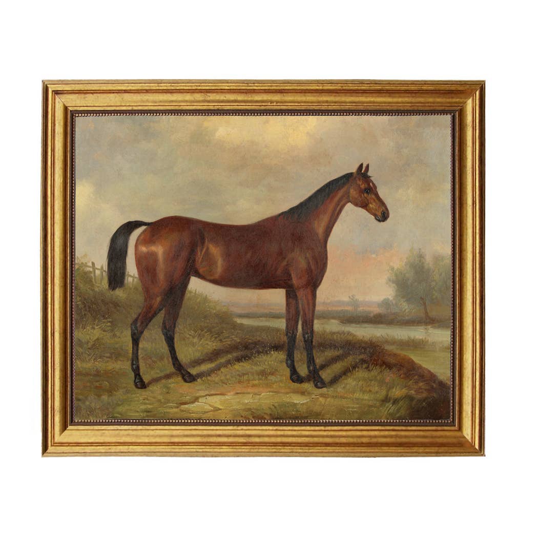 Hunter in a Landscape Framed Oil Painting Print on Canvas