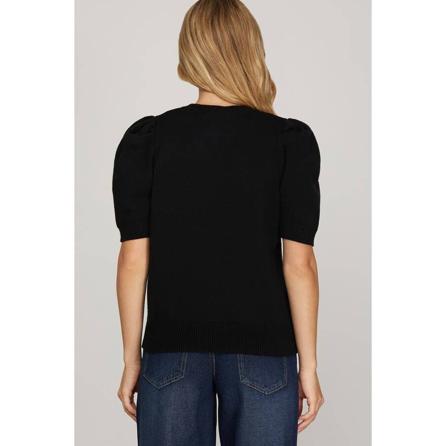 Half Sleeve Nutcracker Sequin Patched Sweater