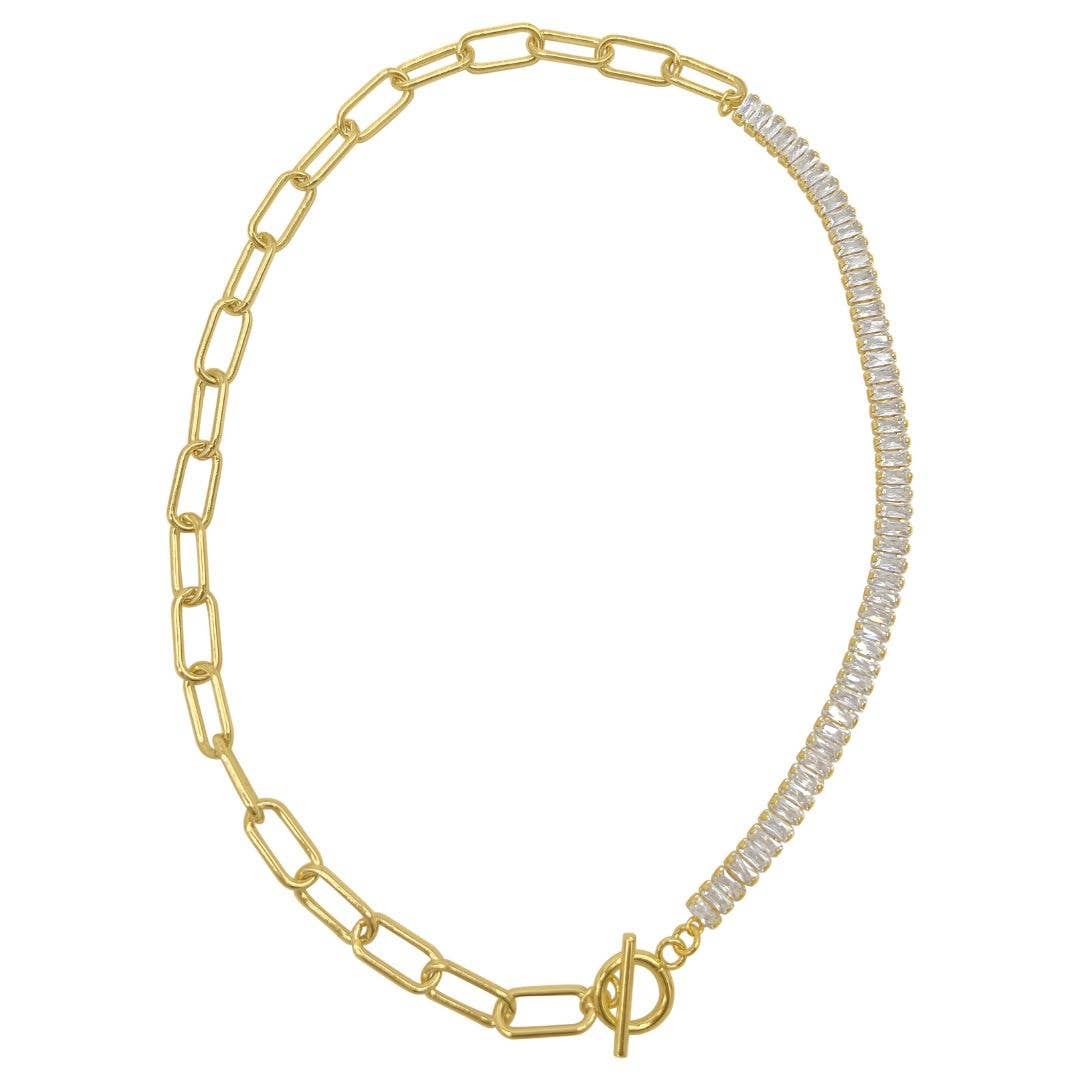 Half Chain and Half Crystal Chain Toggle Necklace