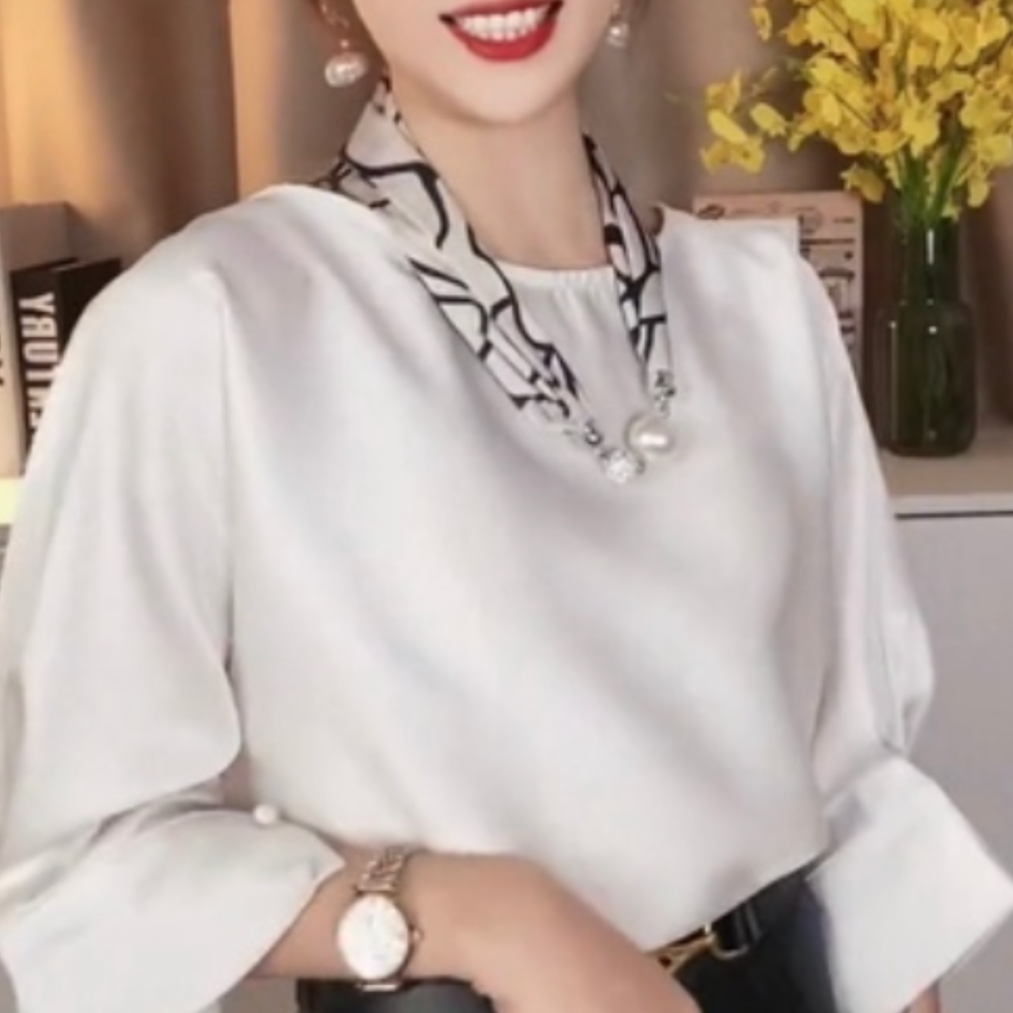 Pearl-Embellished Scarf Necklace – Fashion Accessory Women