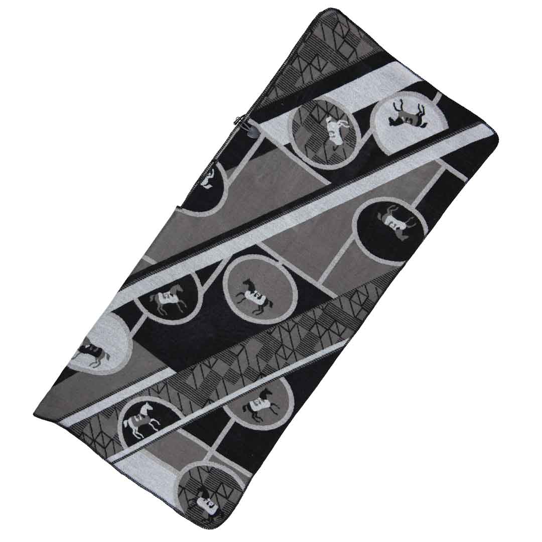 Adina - Equestrian Motif Shawl in Charcoal Wrap