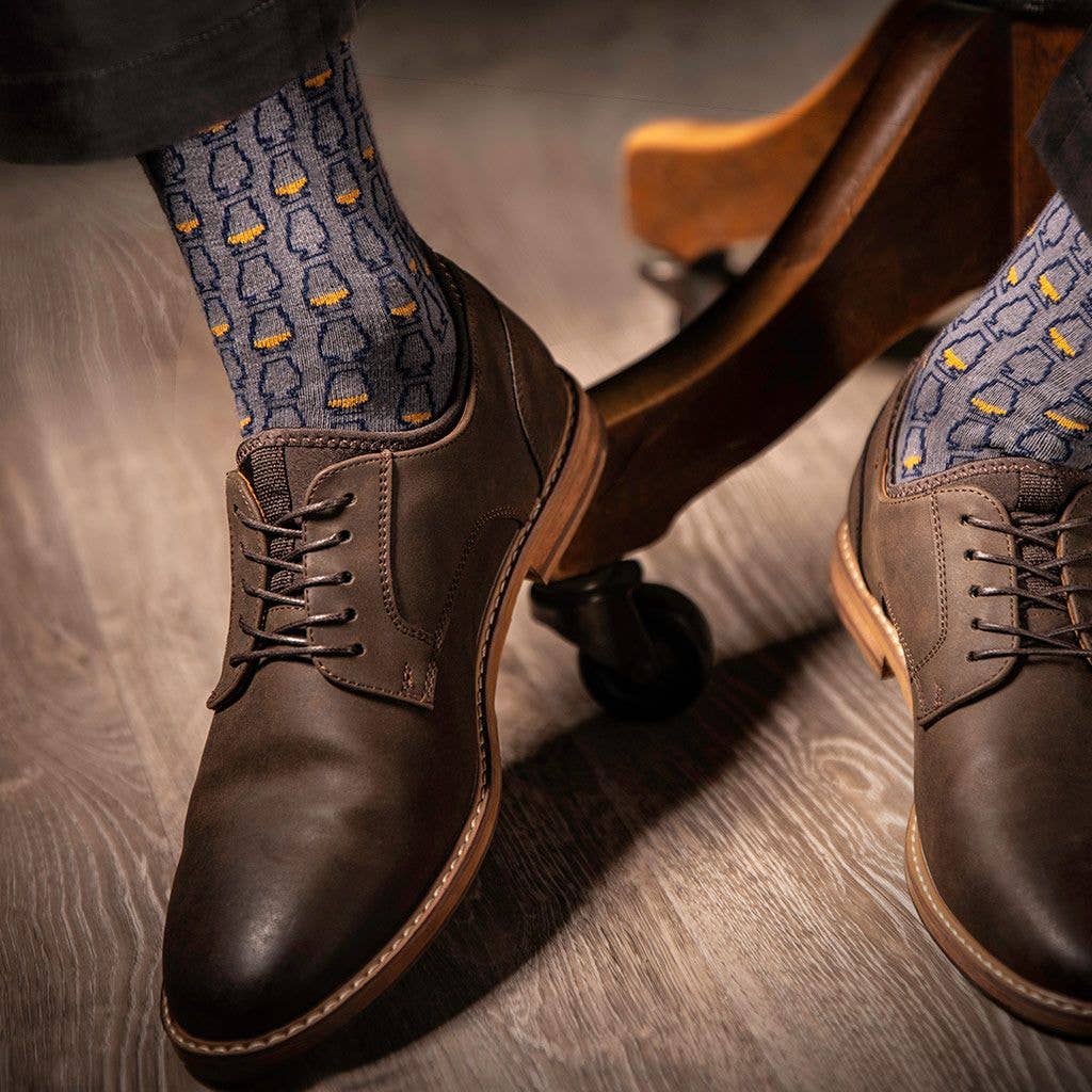 Glencairn Whiskey Glasses Socks - Gray + Navy