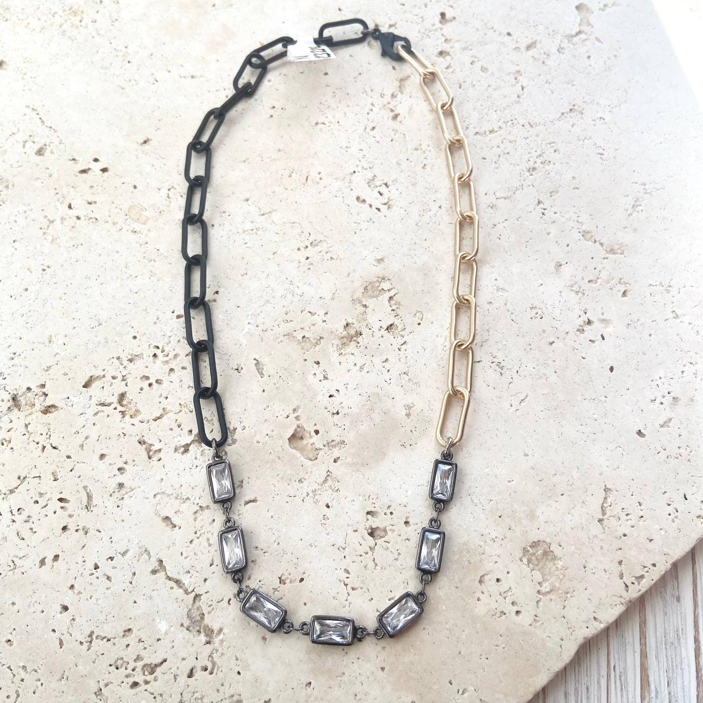 Mixed metal with crystal short layering necklace