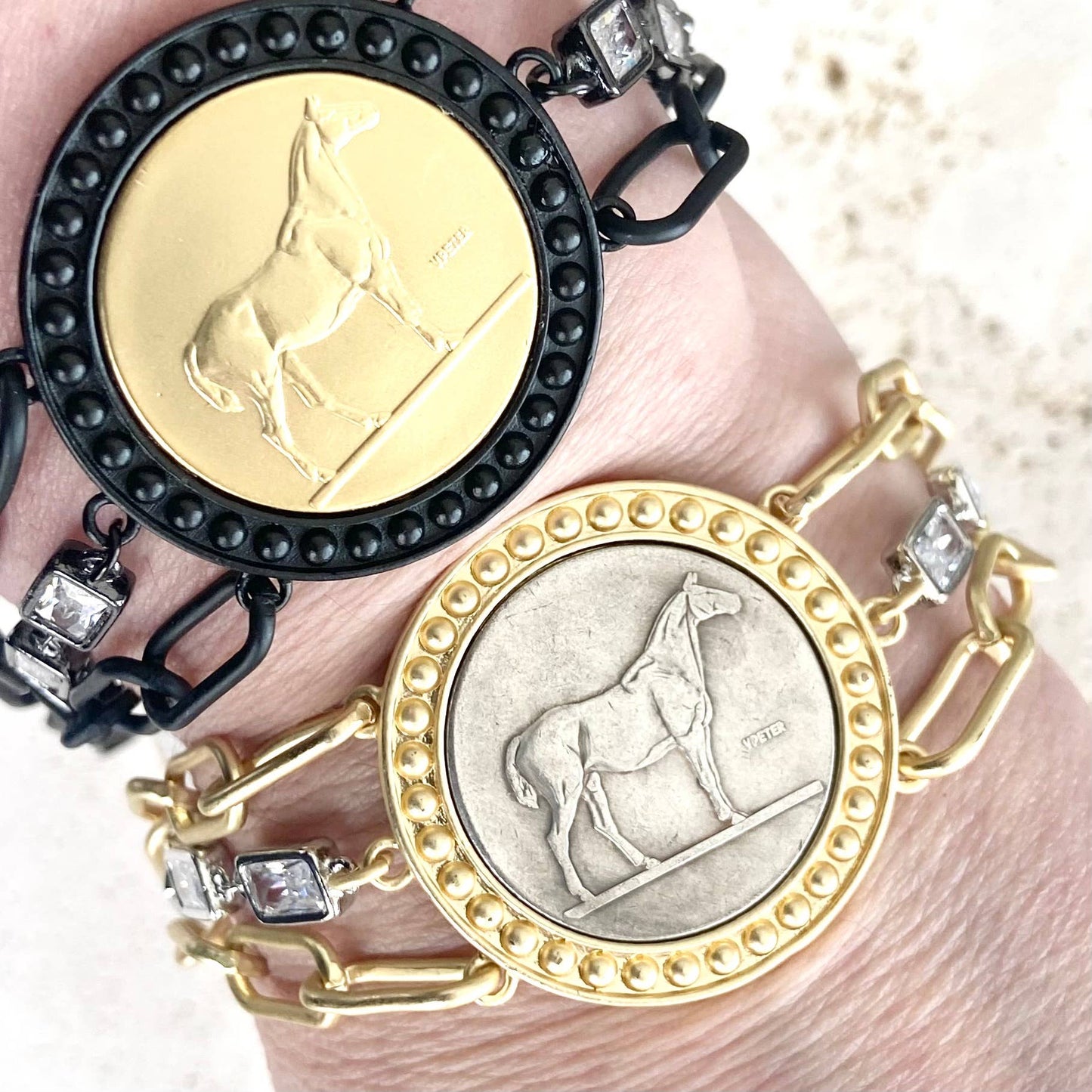 Horse jewelry coin bracelet country western derby equestrian