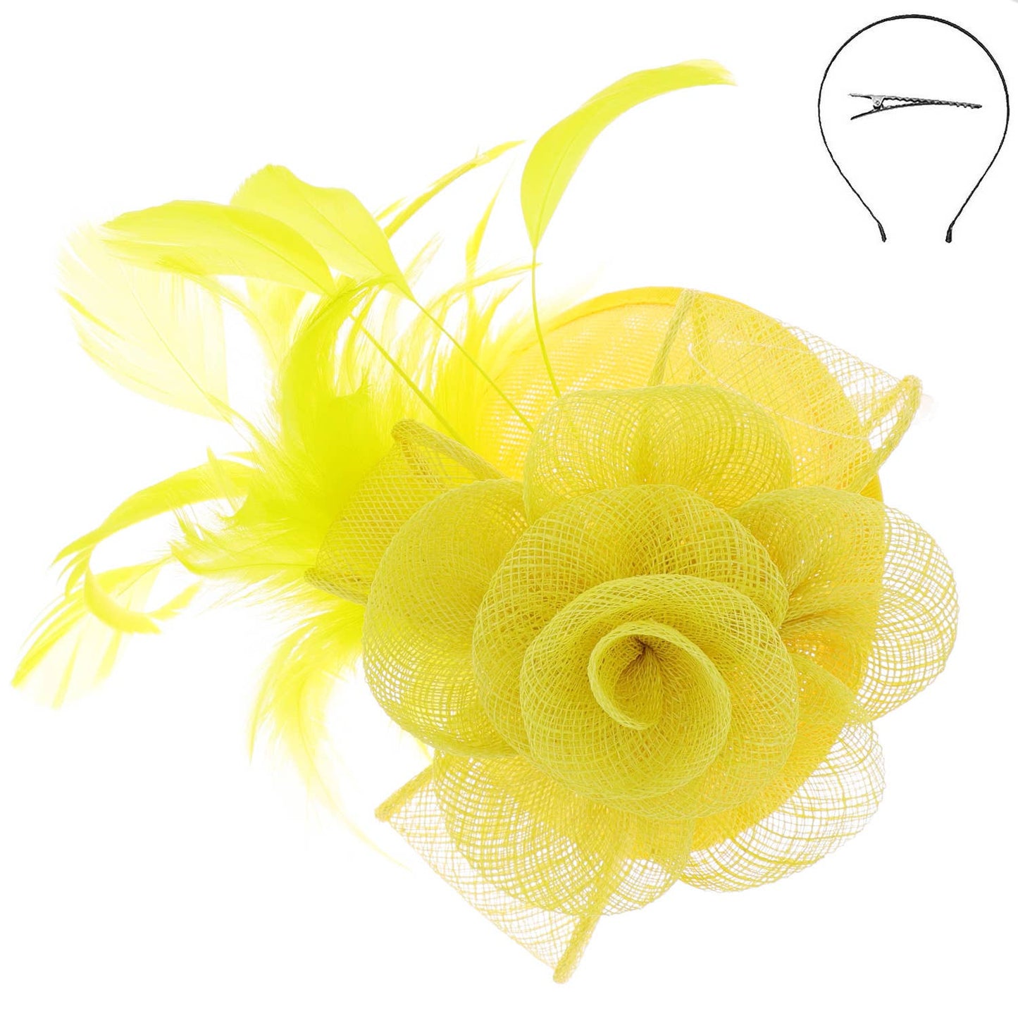 Floral Mesh w/ Feathers Fascinator & Detachable Headband