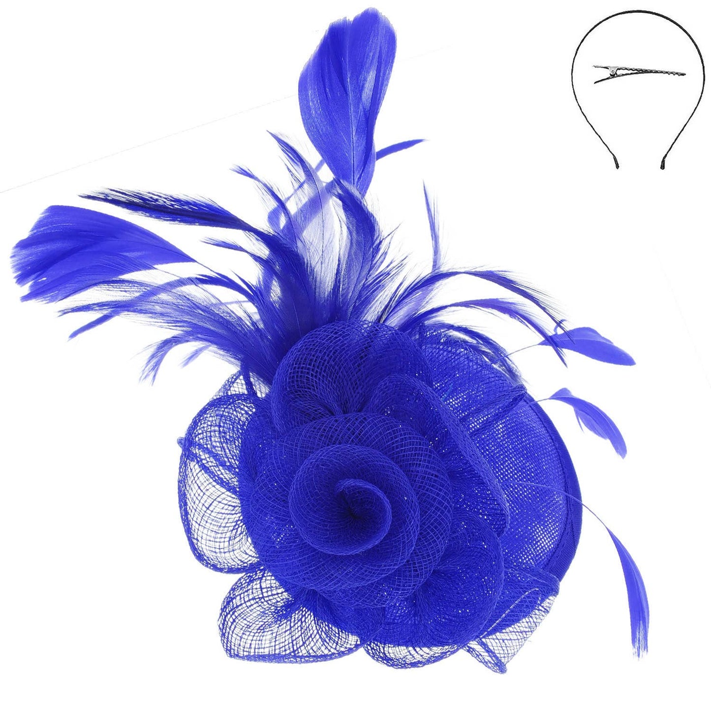 Floral Mesh w/ Feathers Fascinator & Detachable Headband