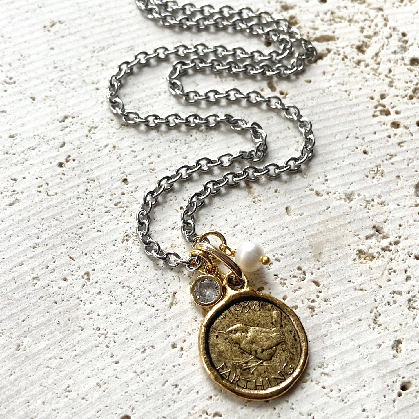 Farthing coin necklace England English royal jewelry vintage