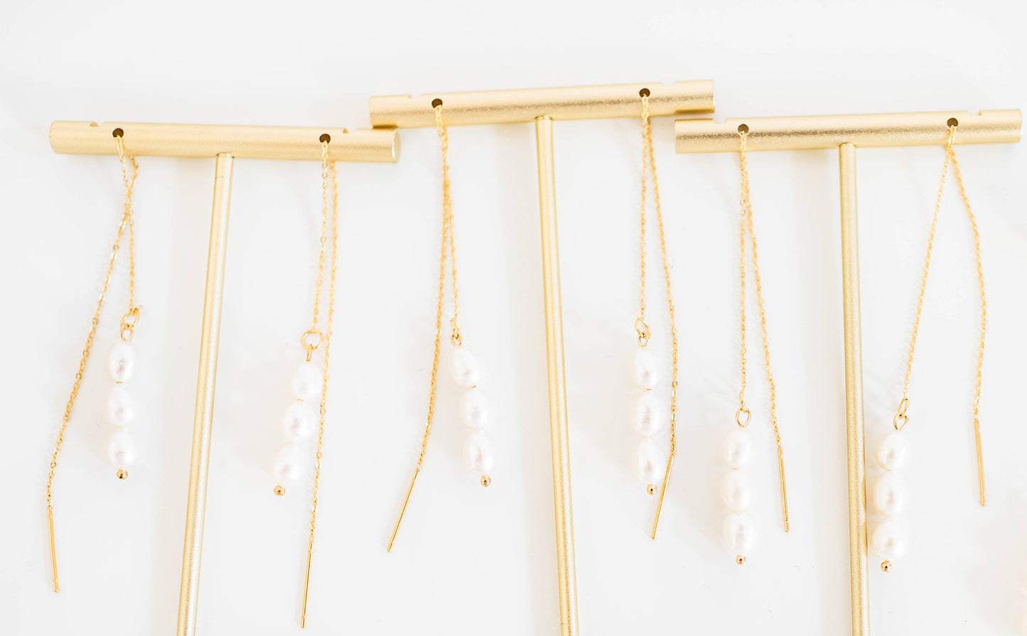 Skinny Pearl Statement Threader Earrings