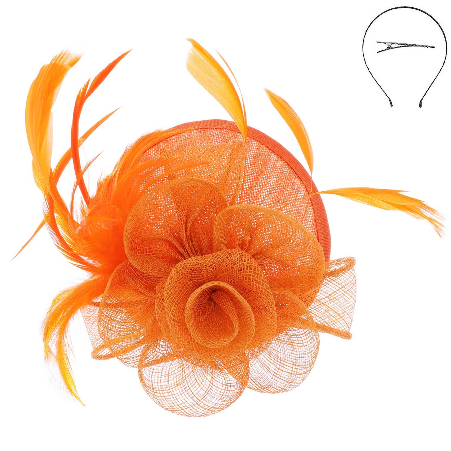 Floral Mesh w/ Feathers Fascinator & Detachable Headband