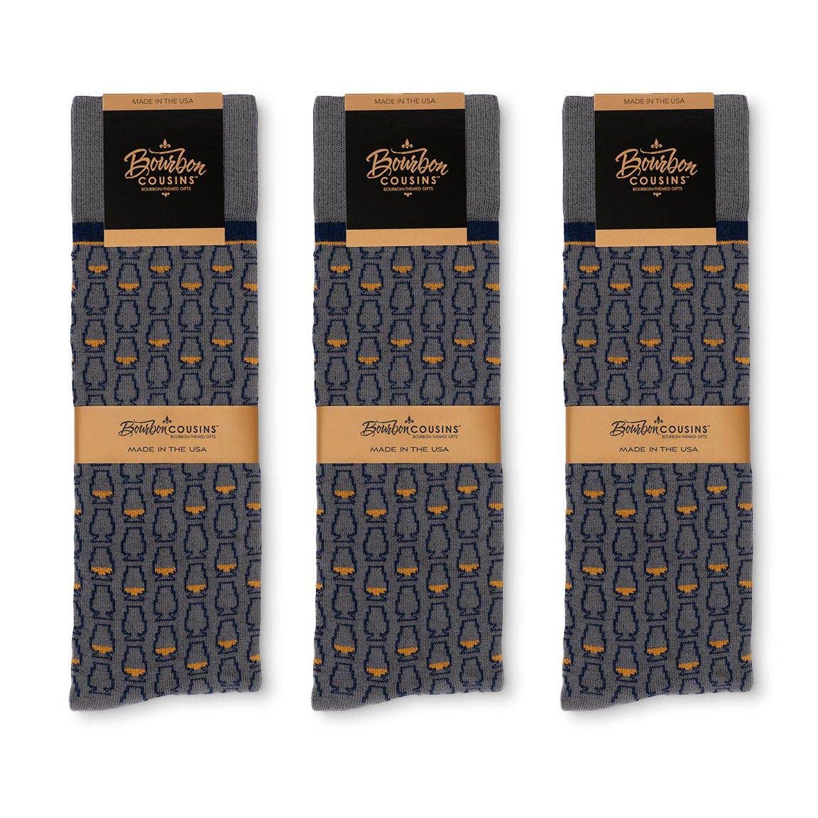 Glencairn Whiskey Glasses Socks - Gray + Navy