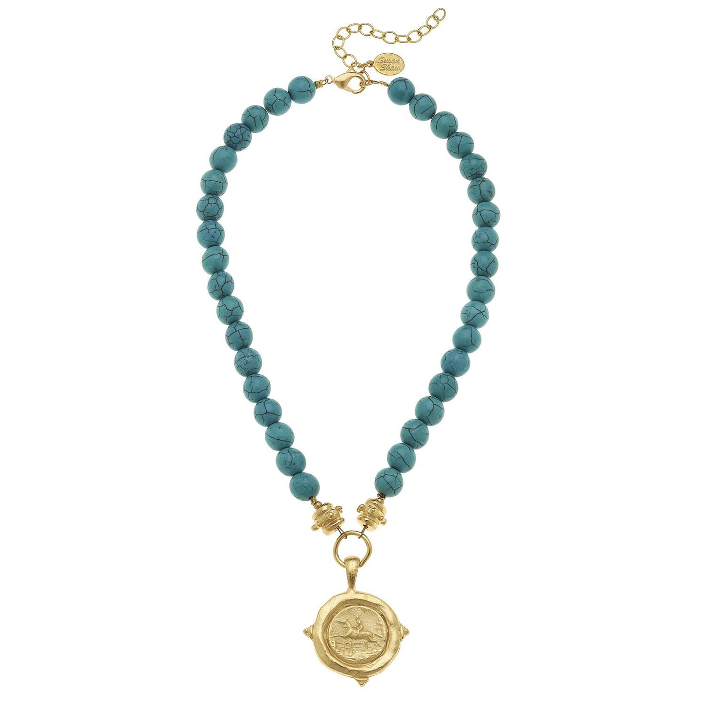 Genuine Turquoise with Italian Intaglio Equestrian Necklace