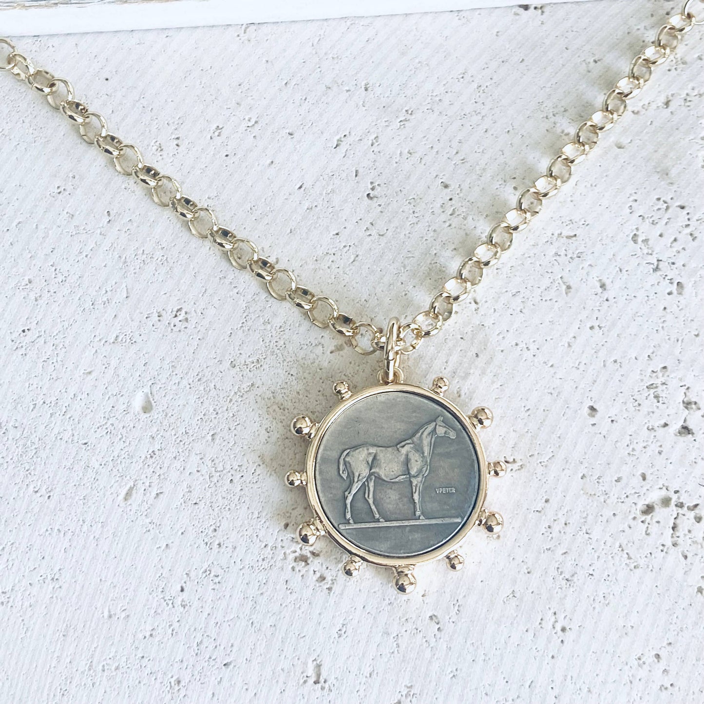 Horse coin necklace western equestrian jewelry derby