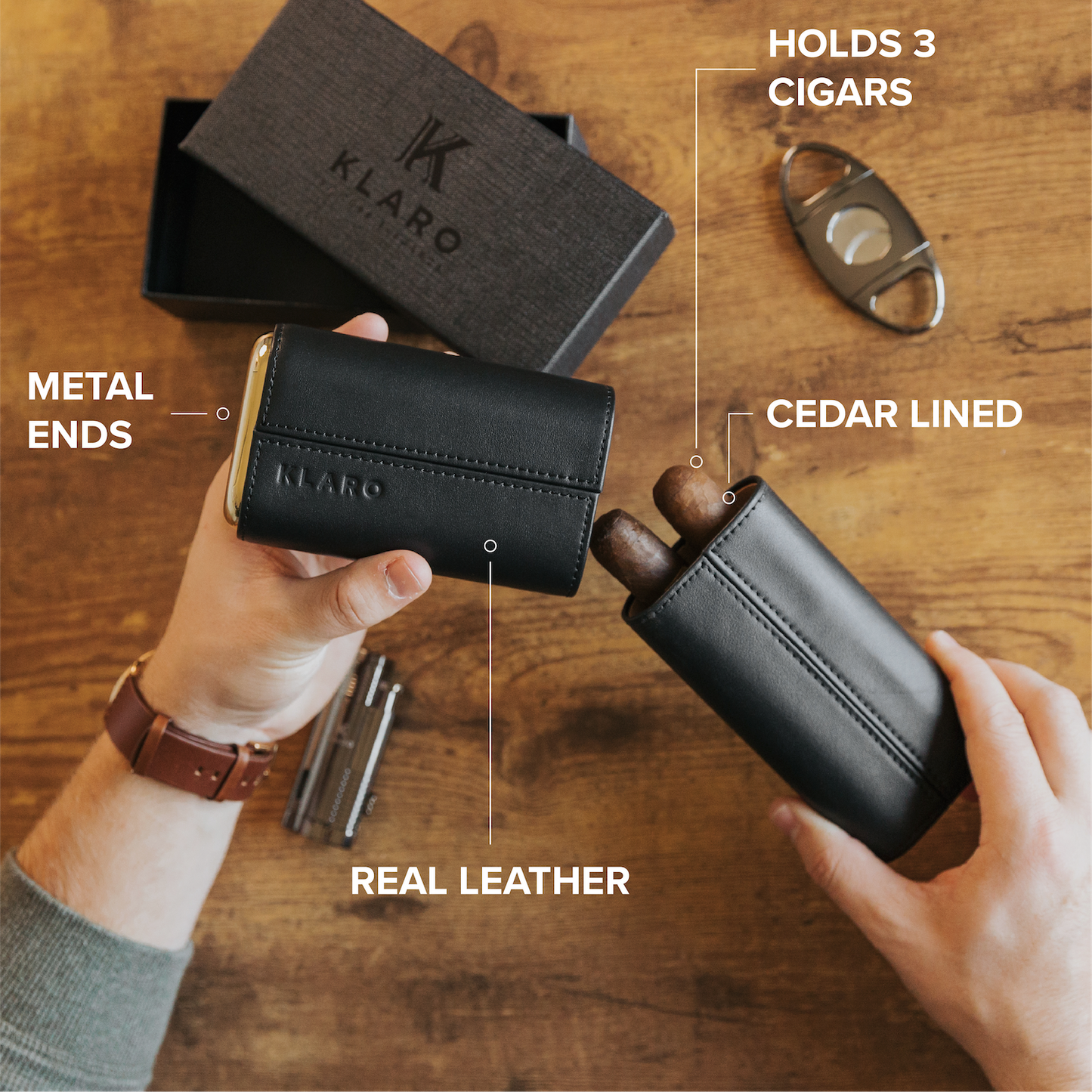 Premium 3 Cigar Travel Case - Black