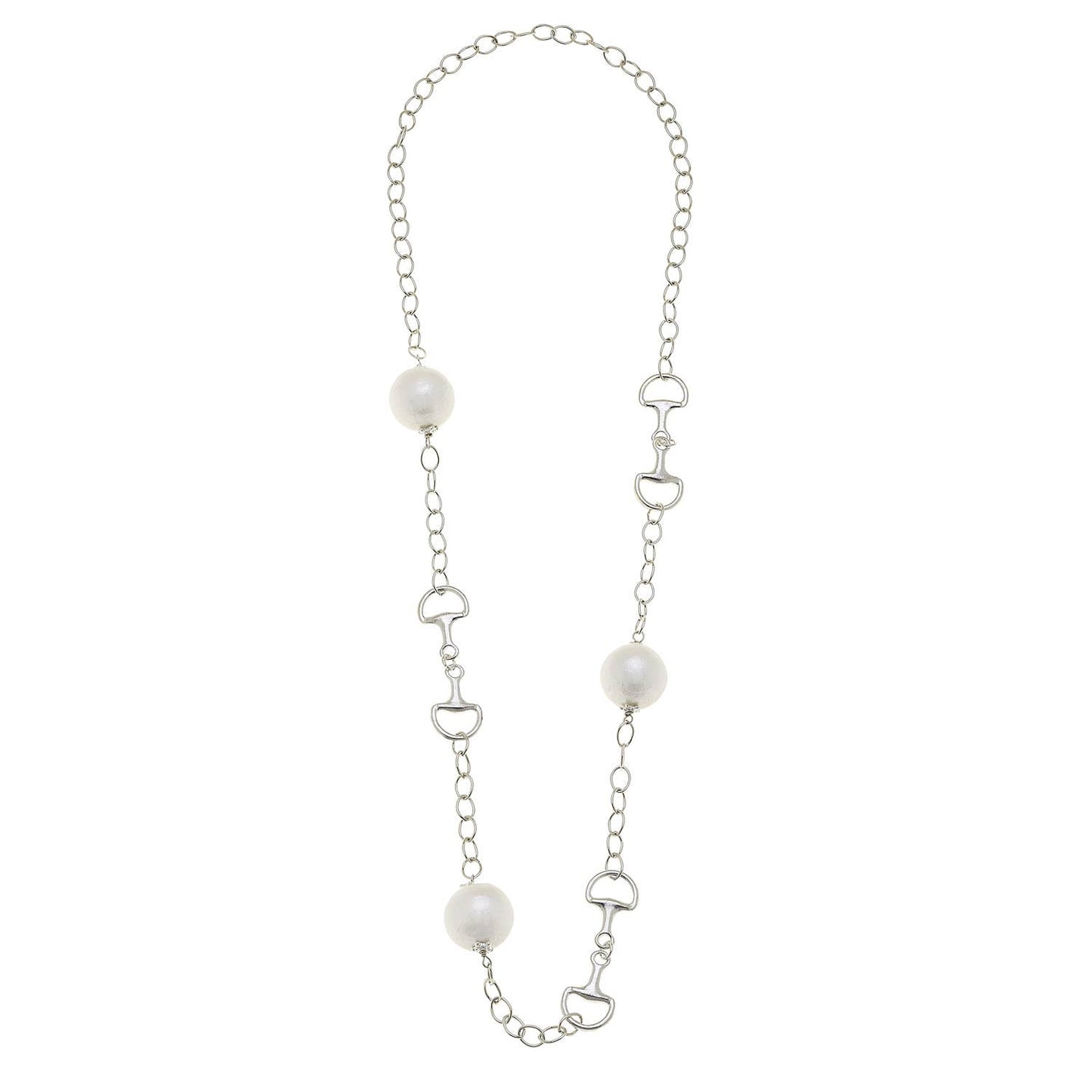 30" Silver Horesebit and Cotton Pearl Necklace