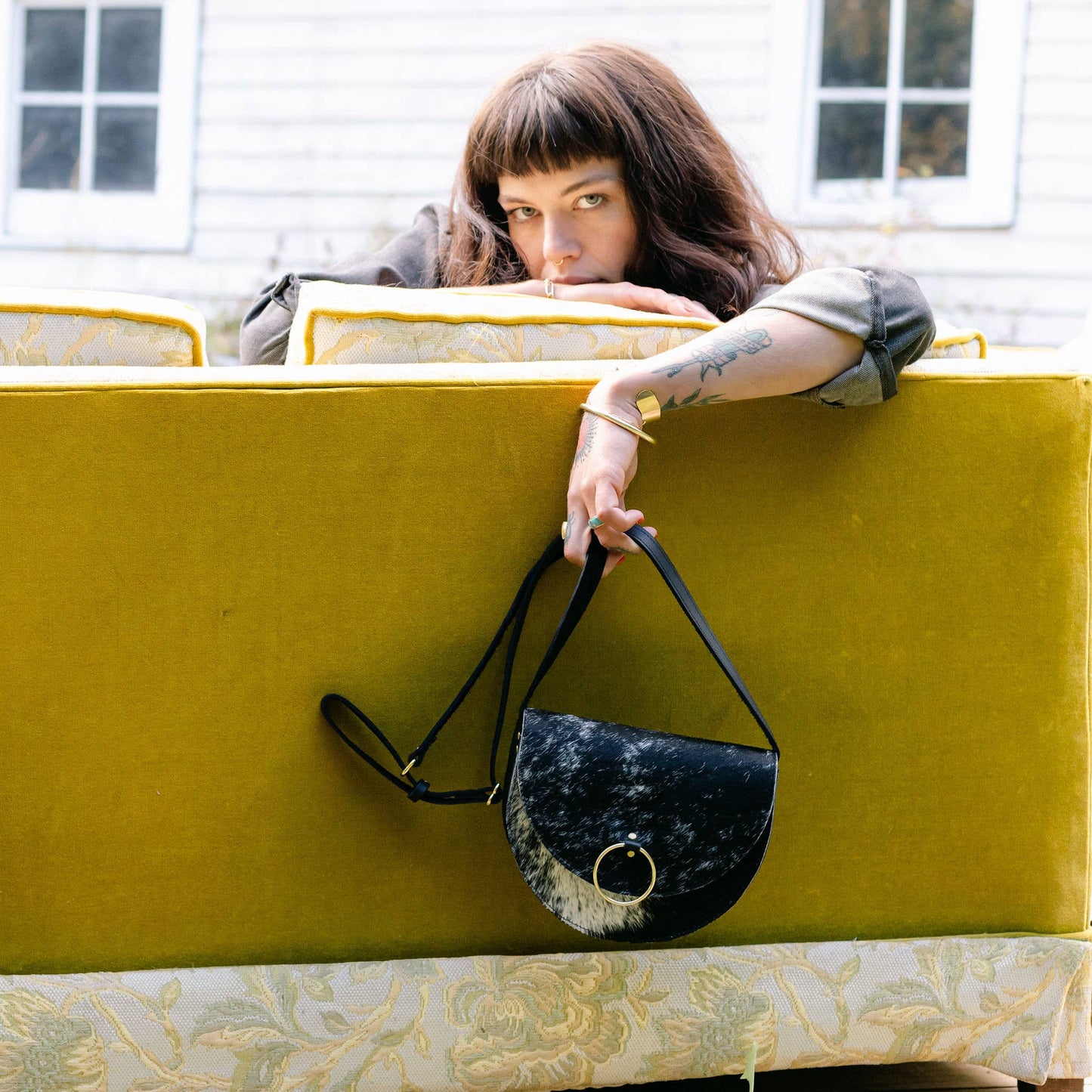 Fur-On-Hide Ring Saddle Bag
