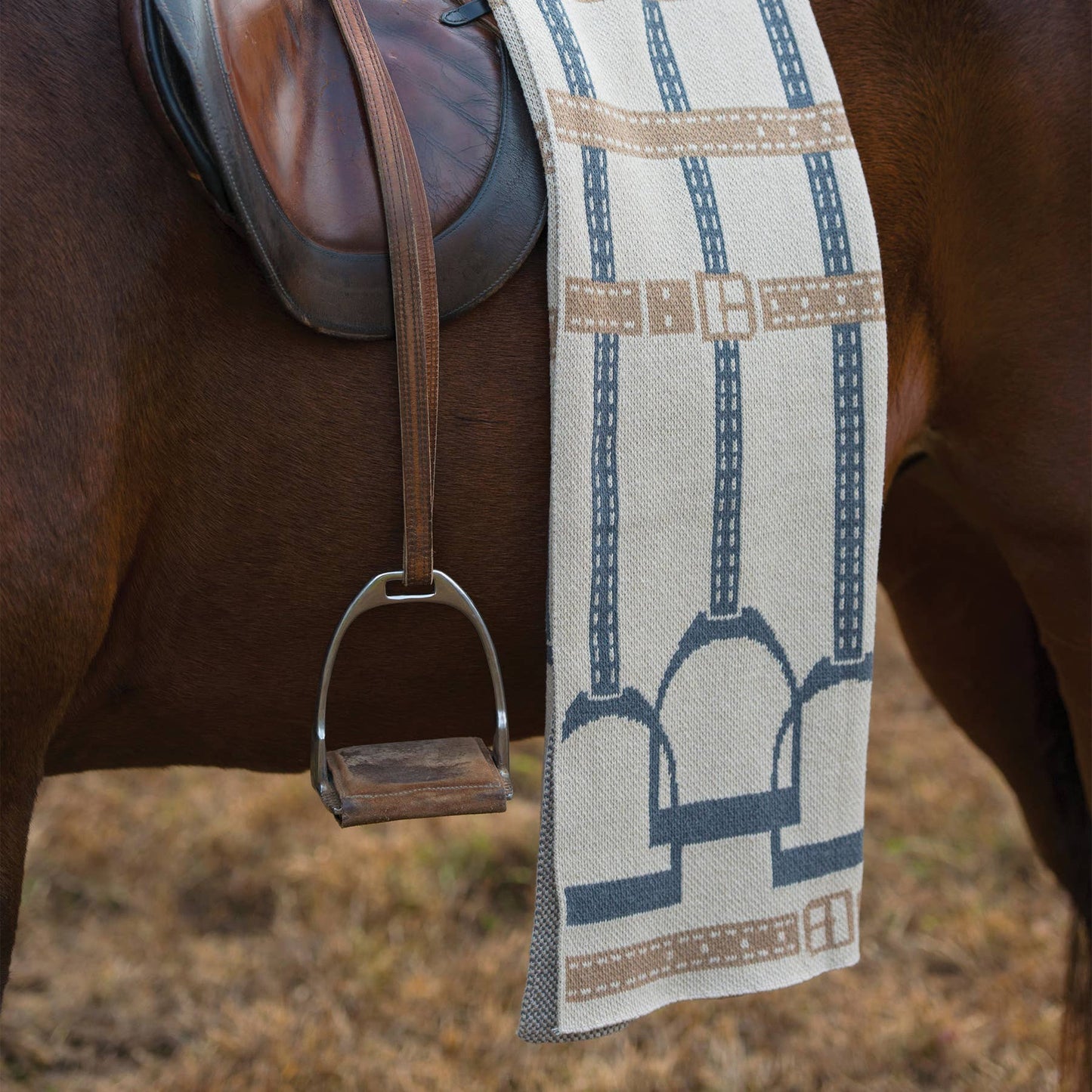 Equestrian Stirrup Throw Blanket: Navy Blue