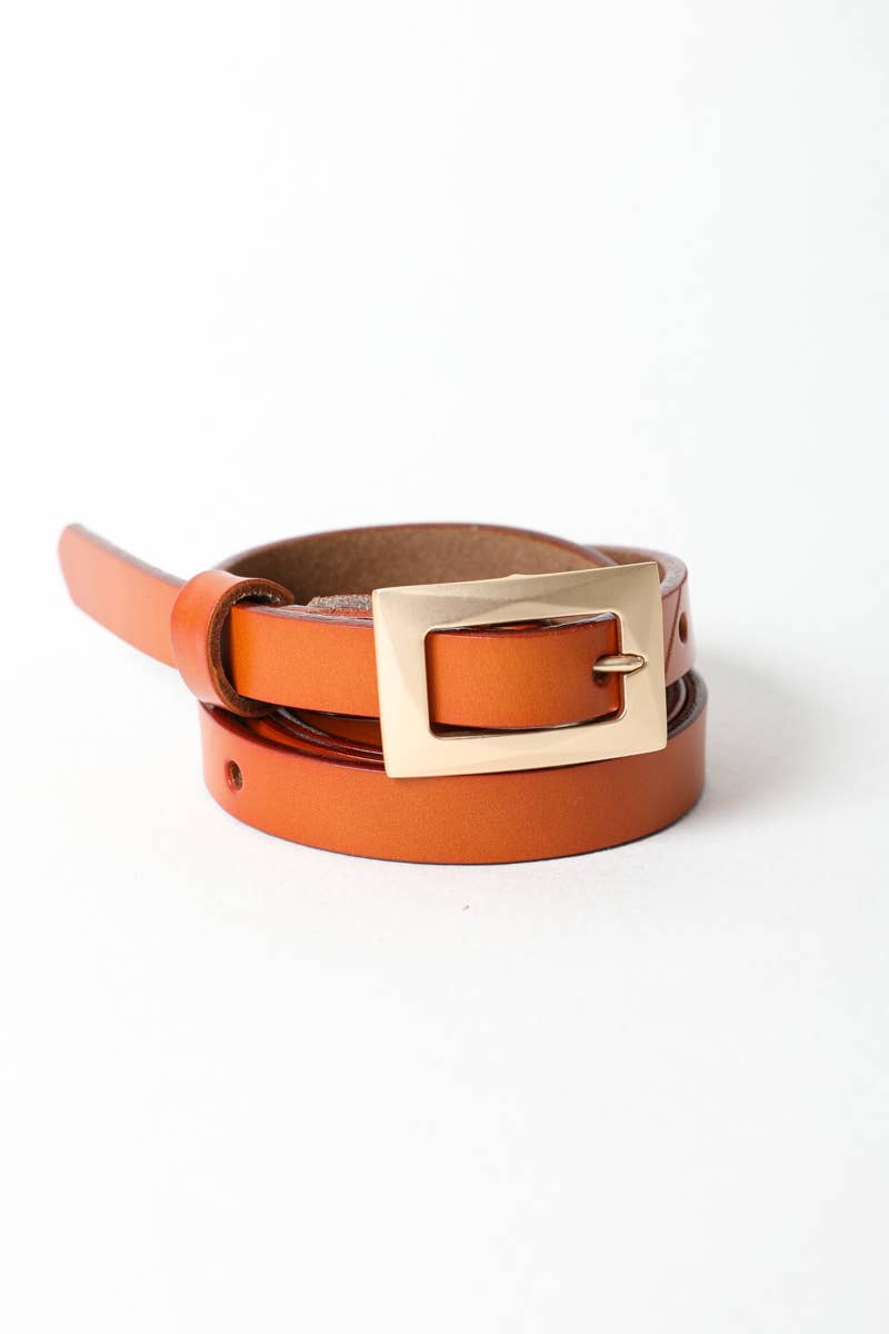 Gold Buckle Skinny Waist Belt