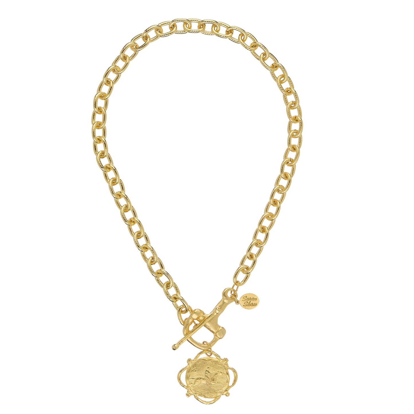 Gold Horse Bit Toggle with Equestrian Drop Charm