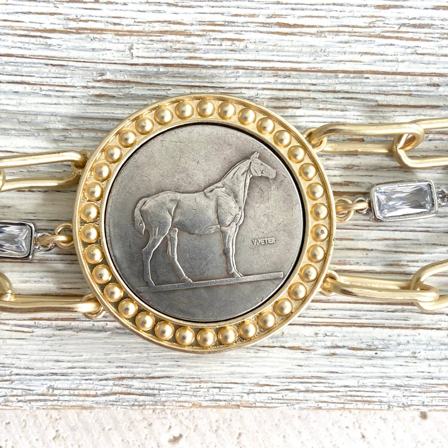 Horse jewelry coin bracelet country western derby equestrian