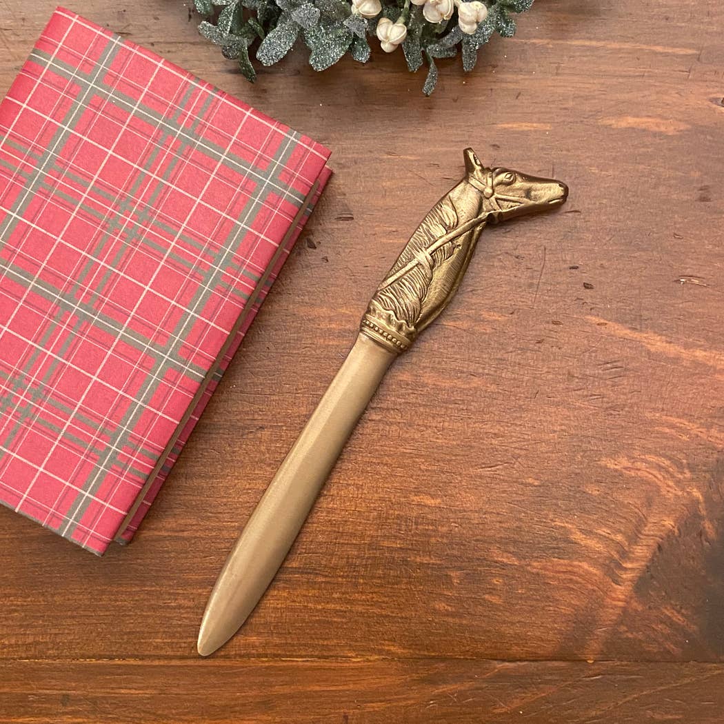 9" Solid Brass Antiqued Horsehead Letter Opener