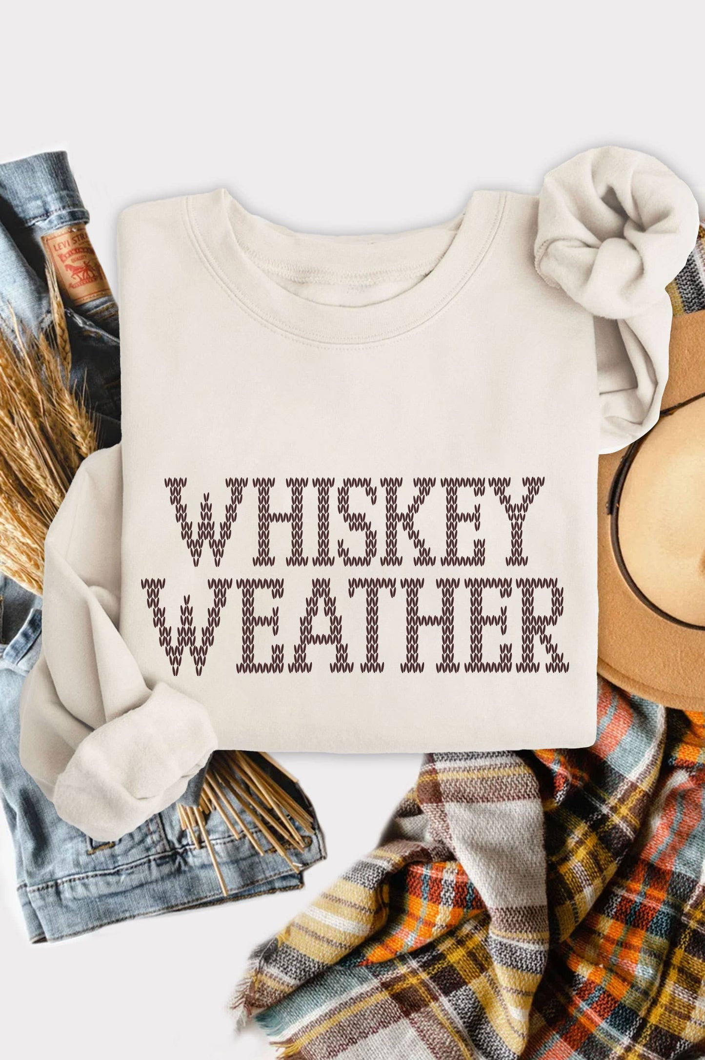 WHISKEY WEATHER GRAPHIC BRUSHED SWEATSHIRTS
