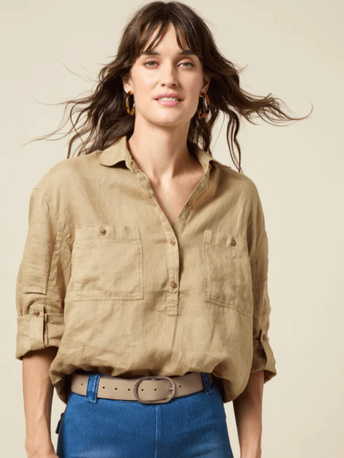 Lysse Rose Roll Tab Utility Shirt - Olive