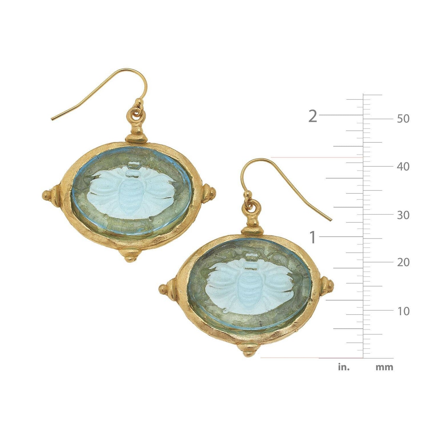 Aqua Venetian Glass Bee Intaglio Earrings